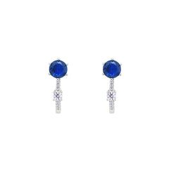 Asfour Crystal Hoop Earrings With Halo Turquoise Round Stone In 925 Sterling Silver-ED0124-GC