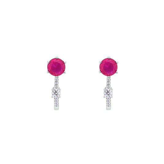 Asfour Crystal Hoop Earrings With Halo Turquoise Round Stone In 925 Sterling Silver-ED0124-GC
