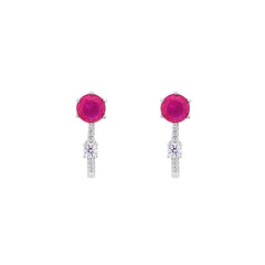 Asfour Crystal Hoop Earrings With Halo Turquoise Round Stone In 925 Sterling Silver-ED0124-GC