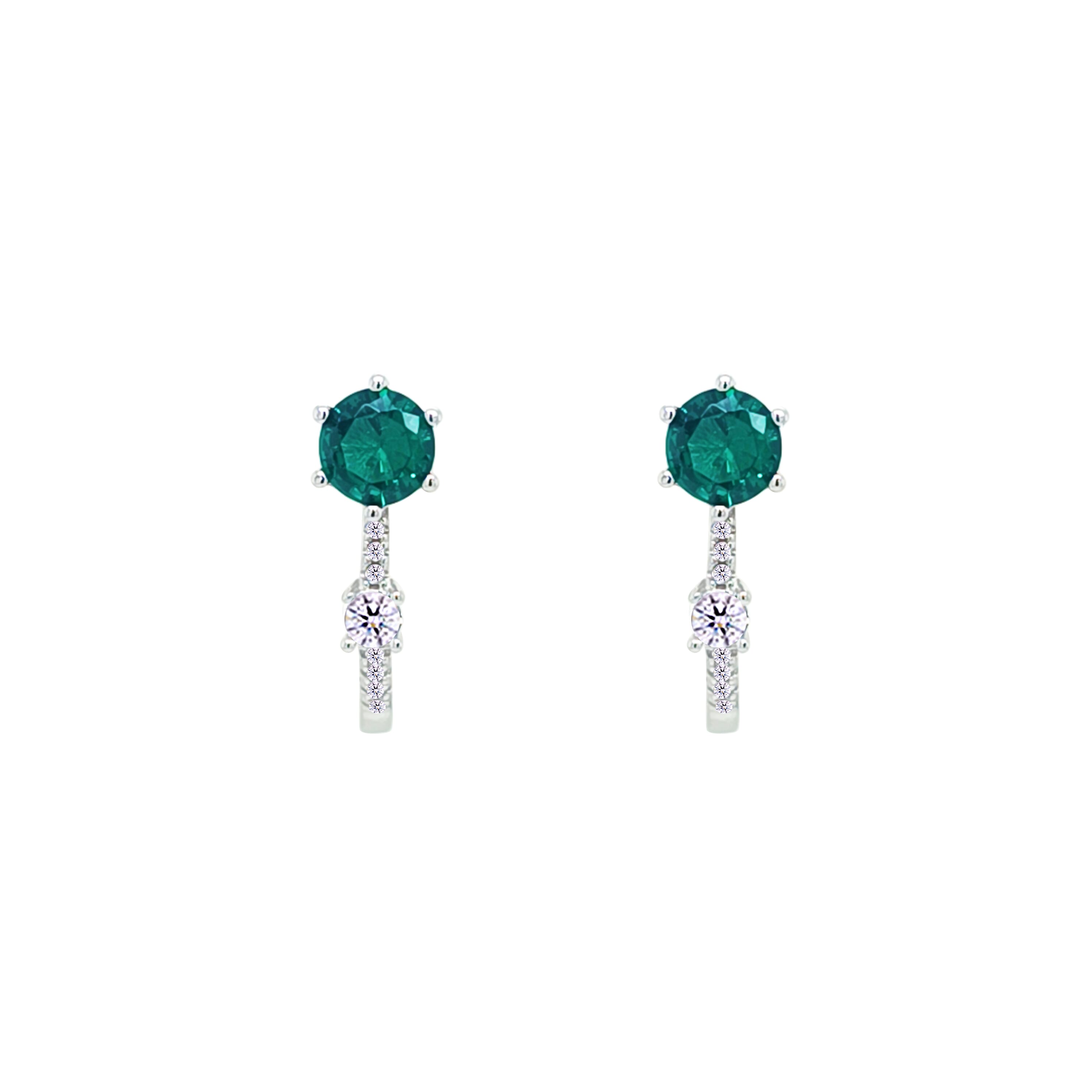 Asfour Crystal Hoop Earrings With Halo Turquoise Round Stone In 925 Sterling Silver-ED0124-GC