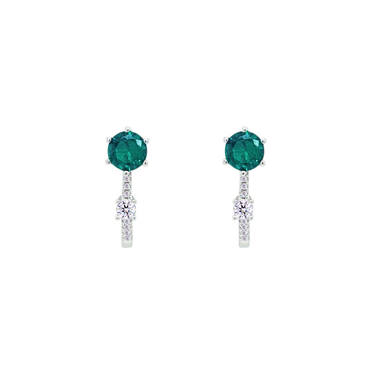 Asfour Crystal Hoop Earrings With Halo Turquoise Round Stone In 925 Sterling Silver-ED0124-GC