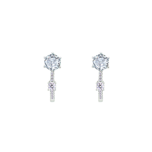 Asfour Crystal Hoop Earrings With Halo Turquoise Round Stone In 925 Sterling Silver-ED0124-GC