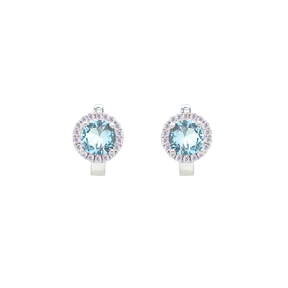 Asfour Crystal Hoop Earrings With Halo Turquoise Round Stone In 925 Sterling Silver-ED0124-GC