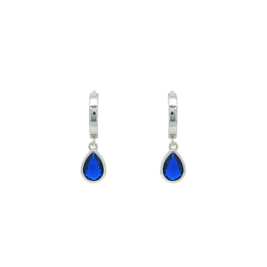 Asfour Crystal Hoop Earrings With Halo Turquoise Round Stone In 925 Sterling Silver-ED0124-GC