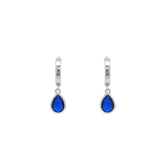 Asfour Crystal Hoop Earrings With Halo Turquoise Round Stone In 925 Sterling Silver-ED0124-GC