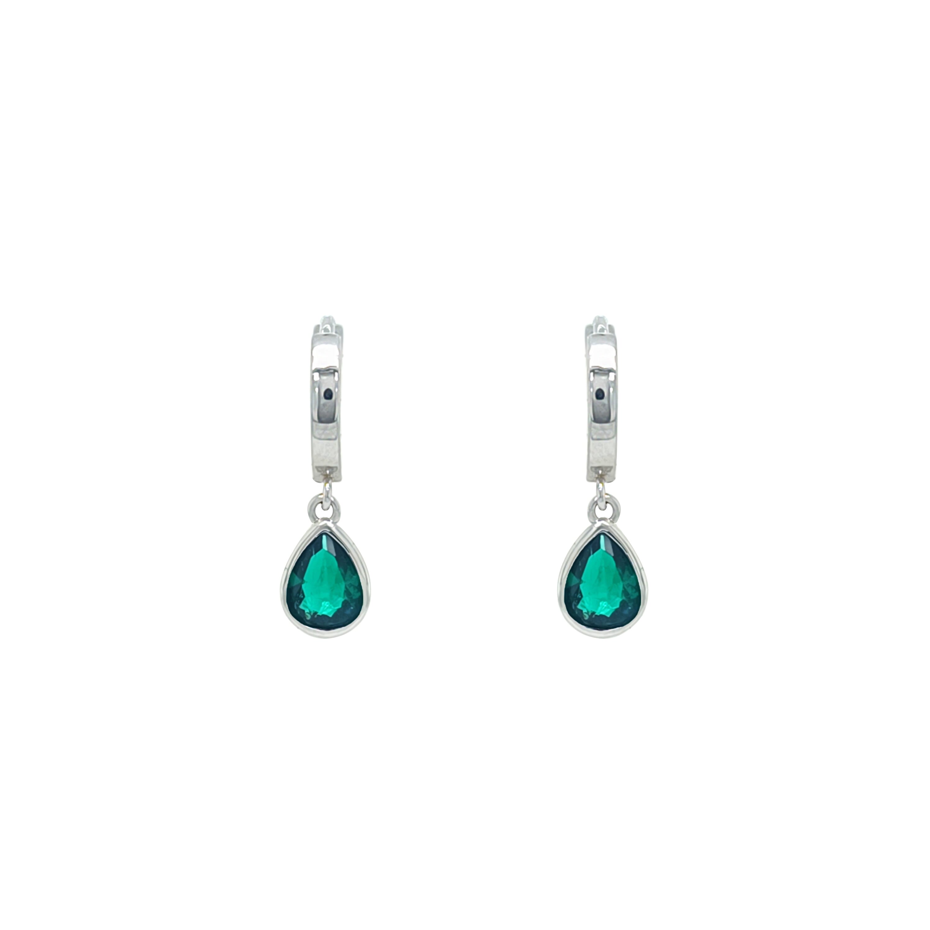 Asfour Crystal Hoop Earrings With Halo Turquoise Round Stone In 925 Sterling Silver-ED0124-GC