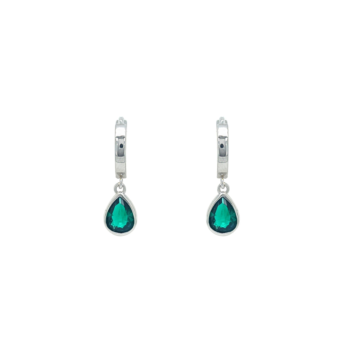 Asfour Crystal Hoop Earrings With Halo Turquoise Round Stone In 925 Sterling Silver-ED0124-GC