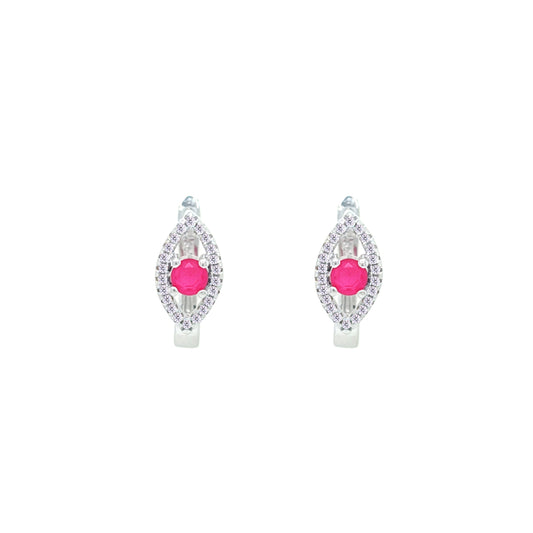 Asfour Crystal Hoop Earrings With Halo Turquoise Round Stone In 925 Sterling Silver-ED0124-GC