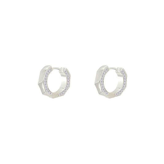 Asfour Crystal Hoop Earrings With Halo Turquoise Round Stone In 925 Sterling Silver-ED0124-GC