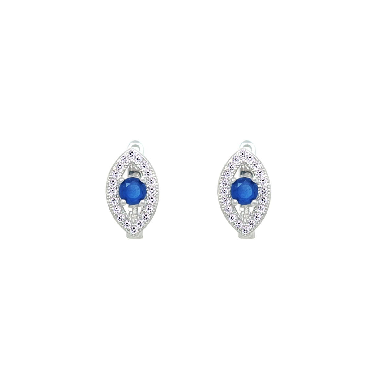 Asfour Crystal Hoop Earrings With Halo Turquoise Round Stone In 925 Sterling Silver-ED0124-GC
