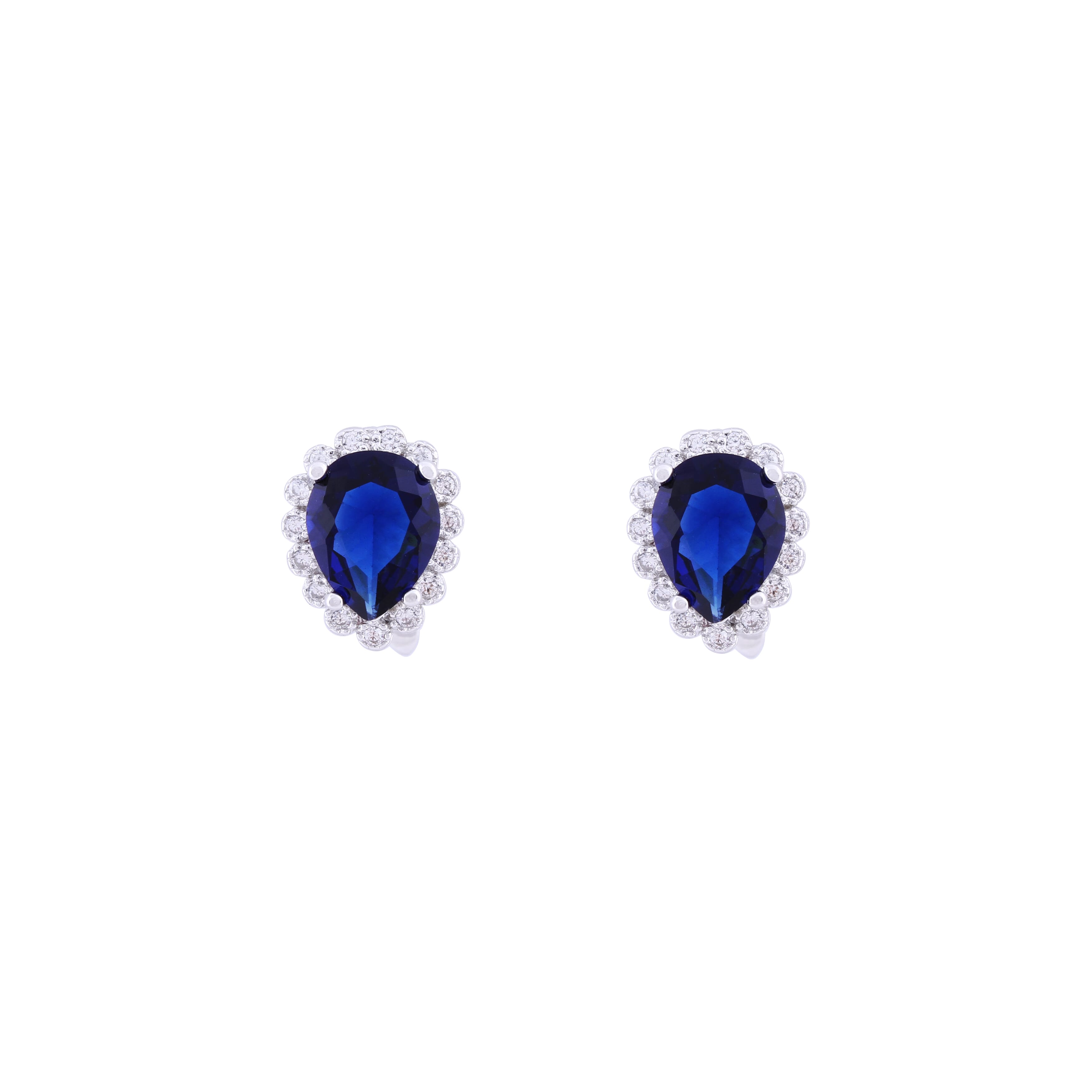 Asfour Crystal 925 Sterling Silver Clips Earrings with Blue Pear Design