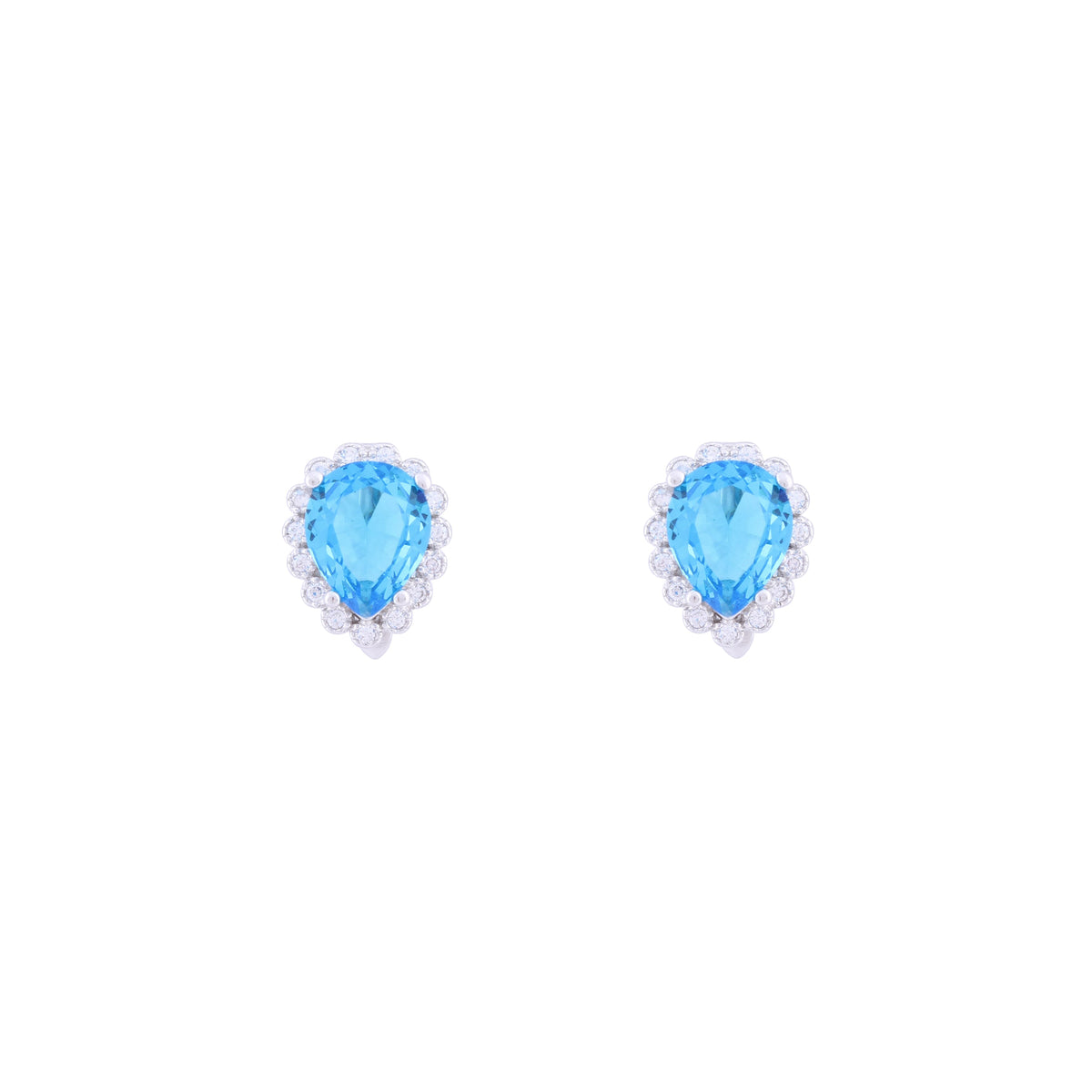 Asfour Crystal 925 Sterling Silver Clips Earrings with  Aquamarine Pear Design