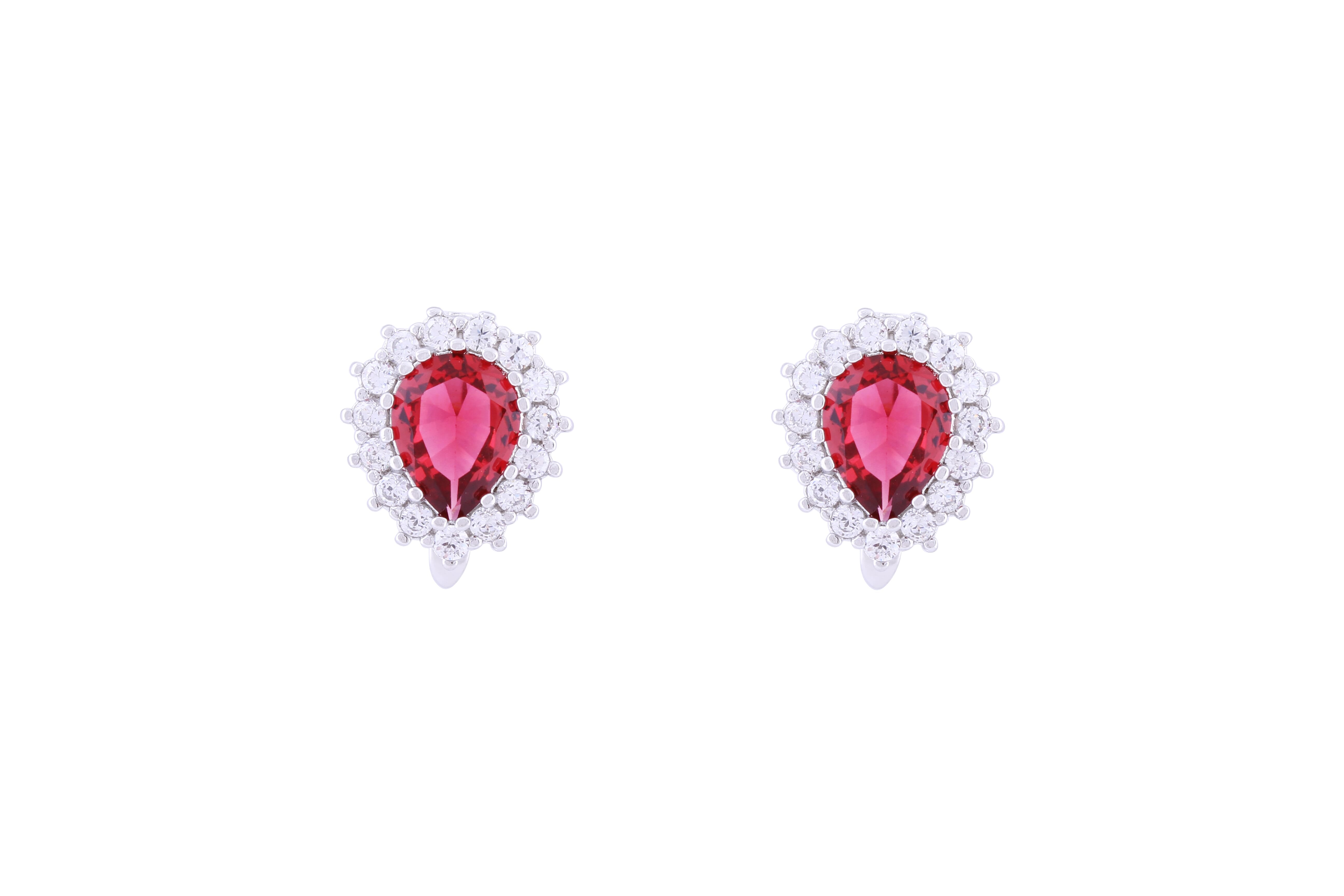 Asfour Crystal Clips Earrings with Red Pear Design in 925 Sterling Silver ER0344-R