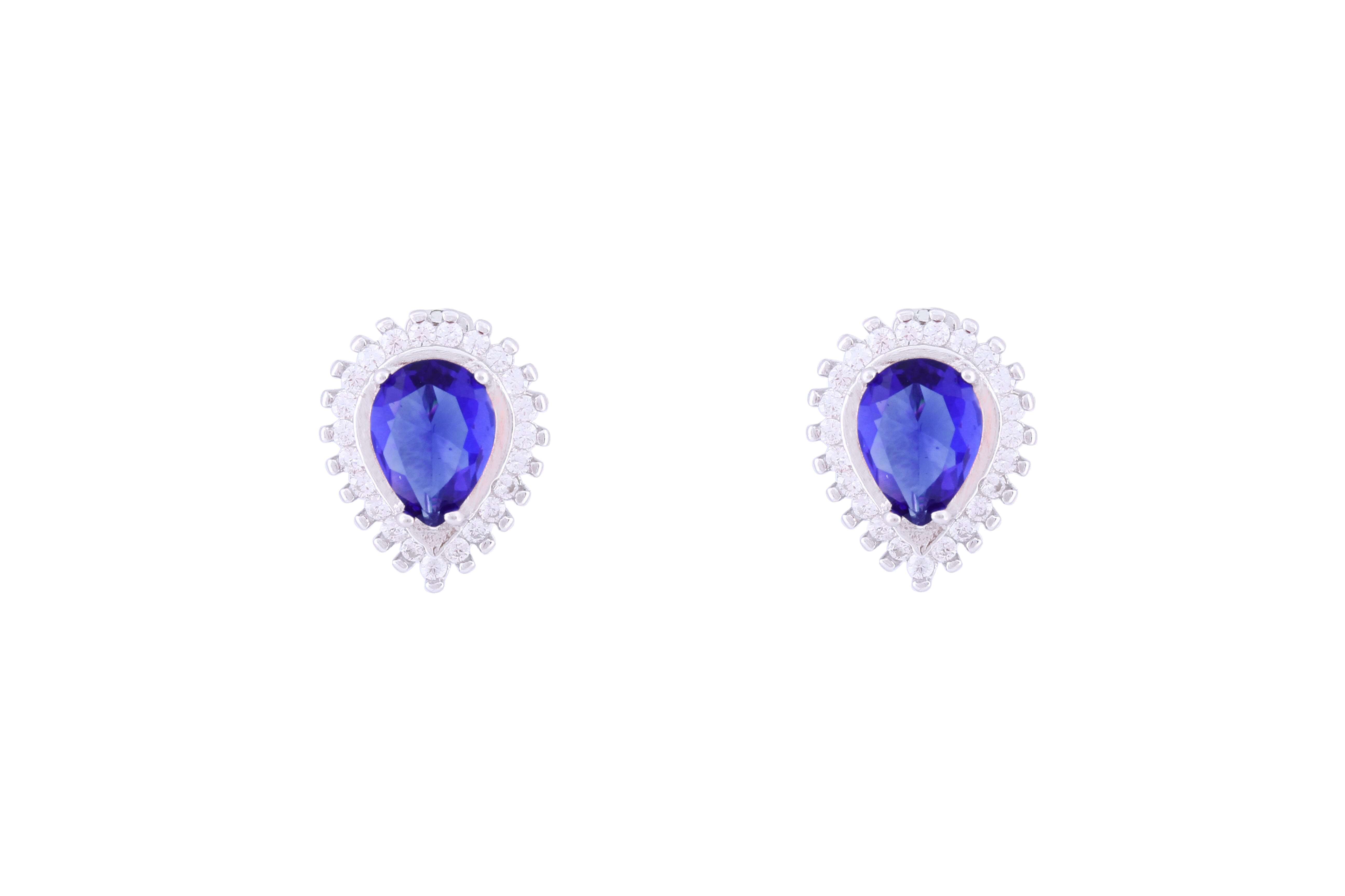 Asfour Crystal Clips Earrings with Blue Pear Design in 925 Sterling Silver ER0345-B