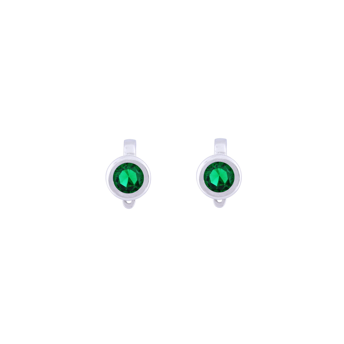 Asfour Crystal 925 Sterling Silver Clips Earrings with Green Round Stones