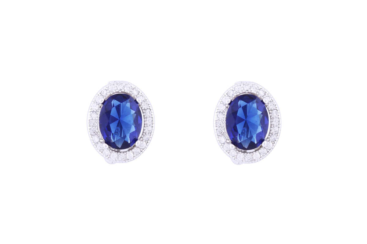 Asfour Crystal Clips Earrings with Blue Oval Design in 925 Sterling Silver ER0364-B