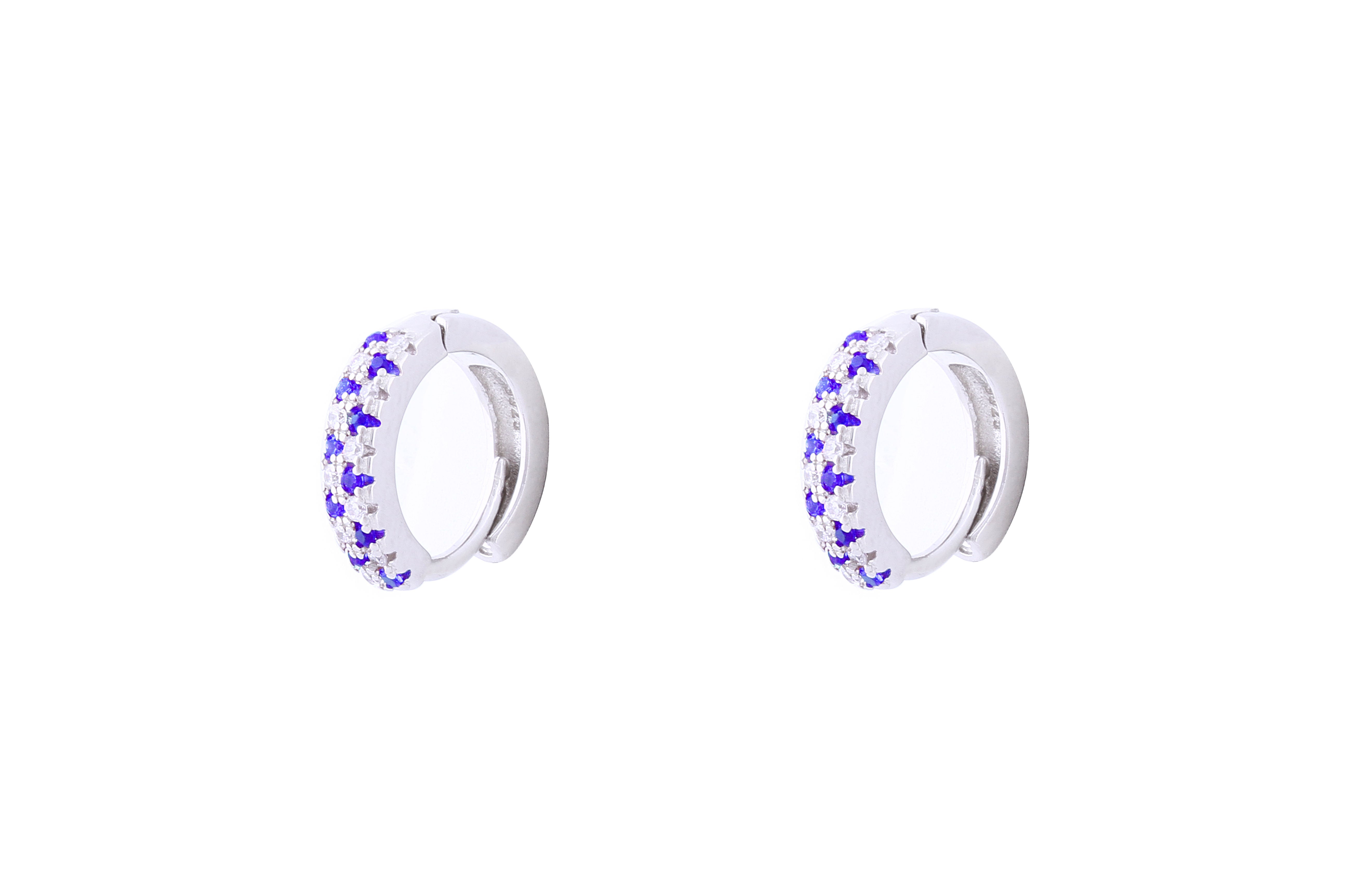 Asfour Huggie Hoop Earring With Round Blue & White Stones