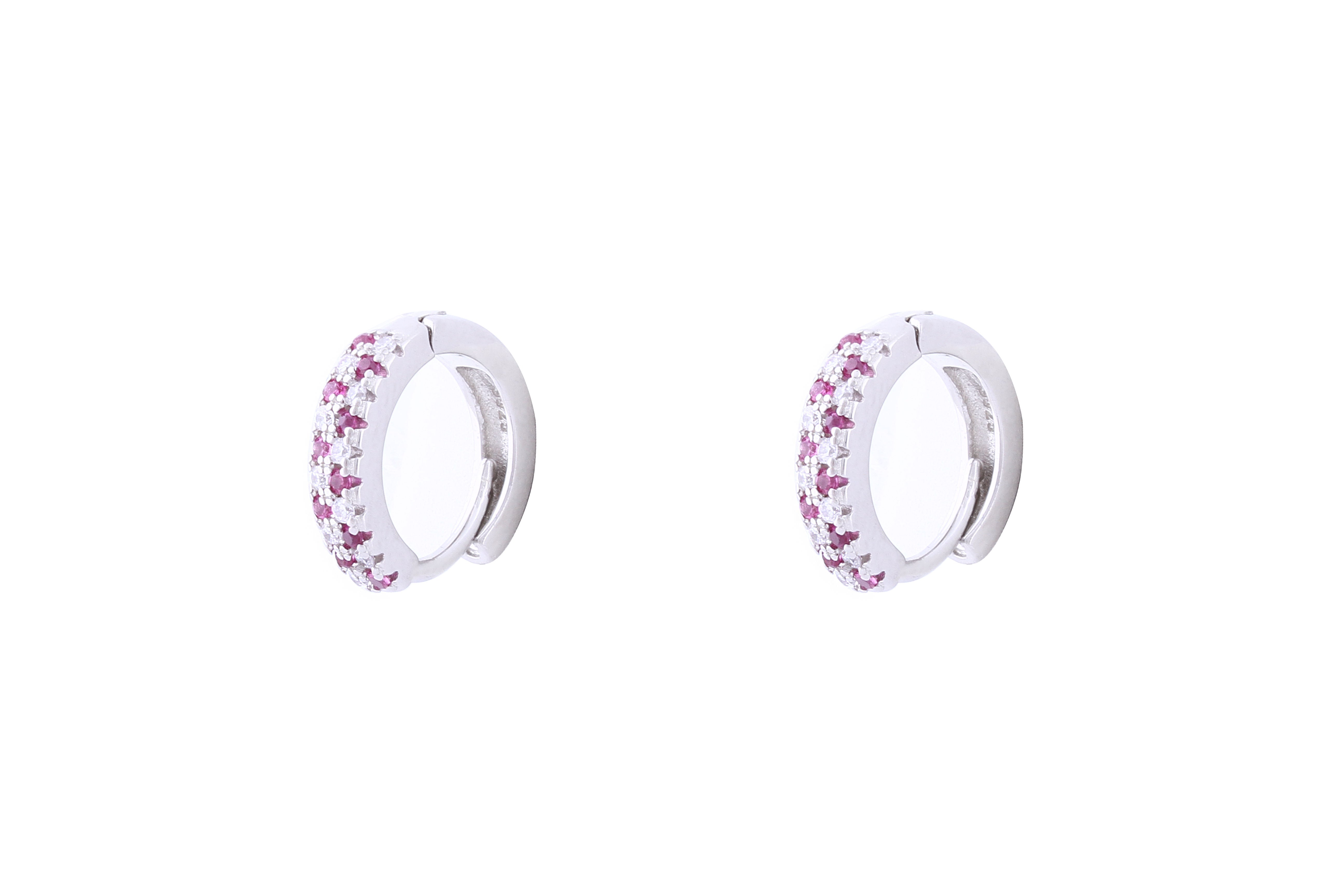 Asfour Crystal Hoop Earrings With Fushia & Clear Stones In 925 Sterling Siver ER0389-FW