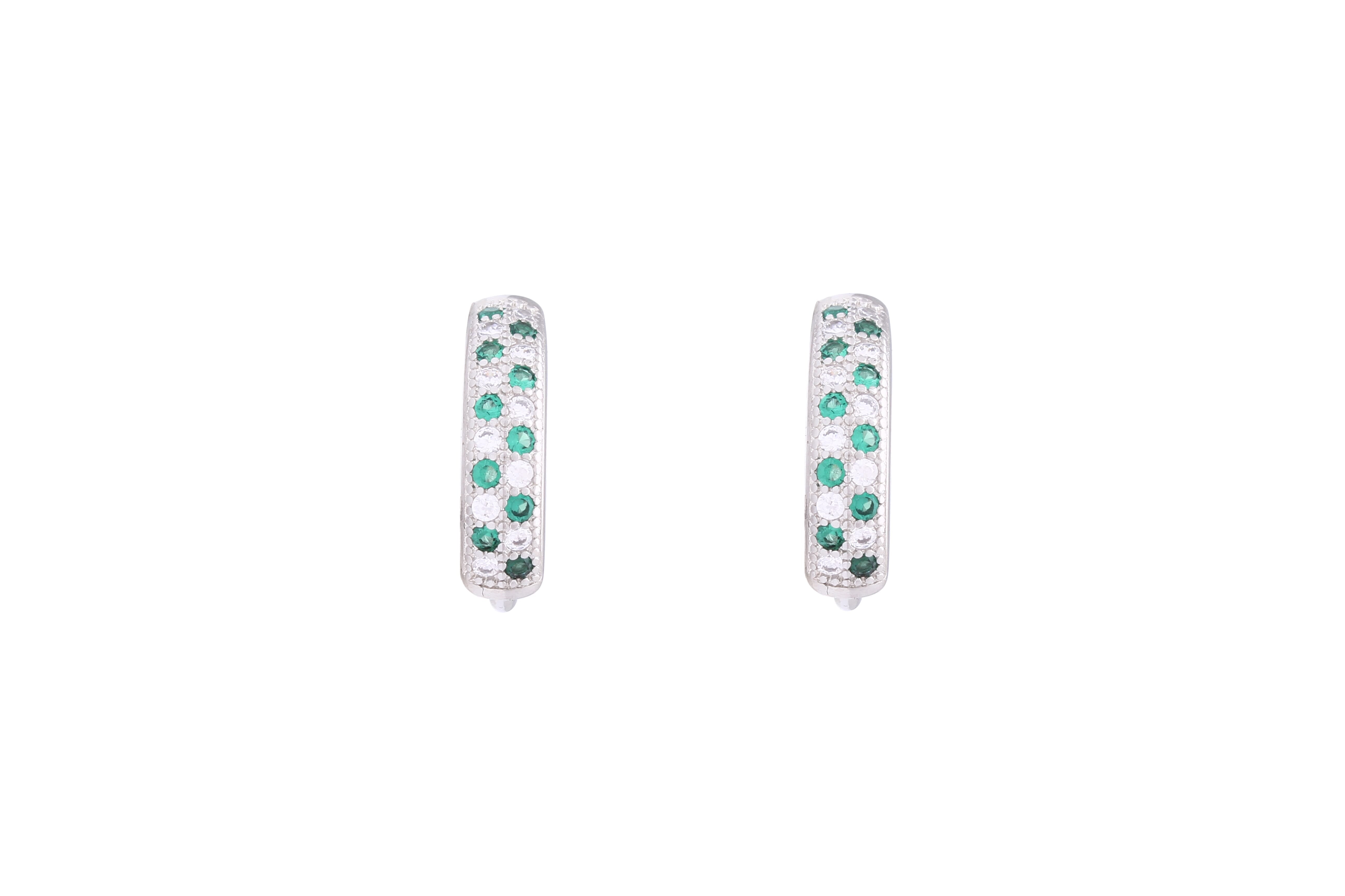 Asfour Crystal Hoop Earrings With Green & Clear Stones In 925 Sterling Siver ER0389-GW