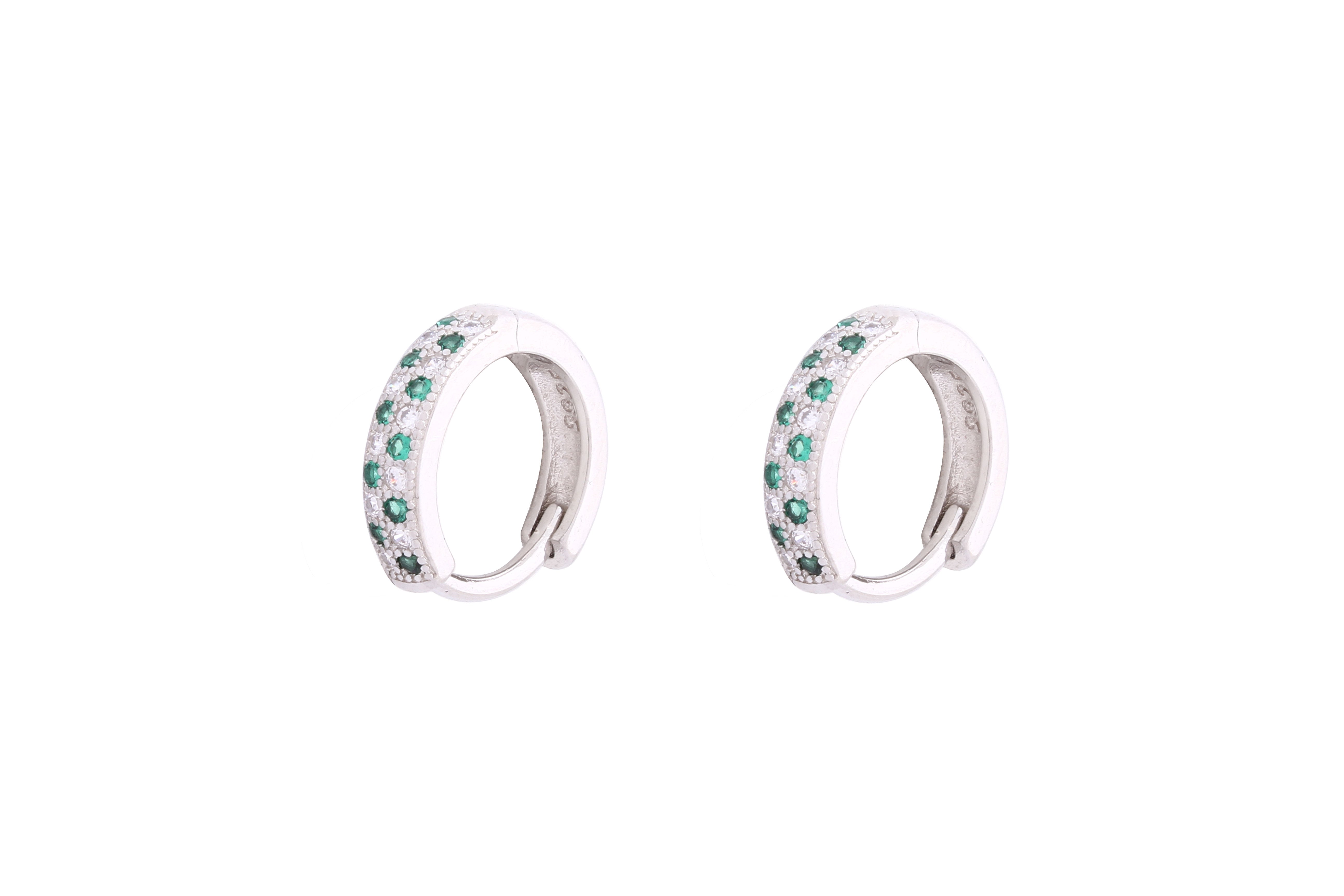 Asfour Crystal Hoop Earrings With Green & Clear Stones In 925 Sterling Siver ER0389-GW