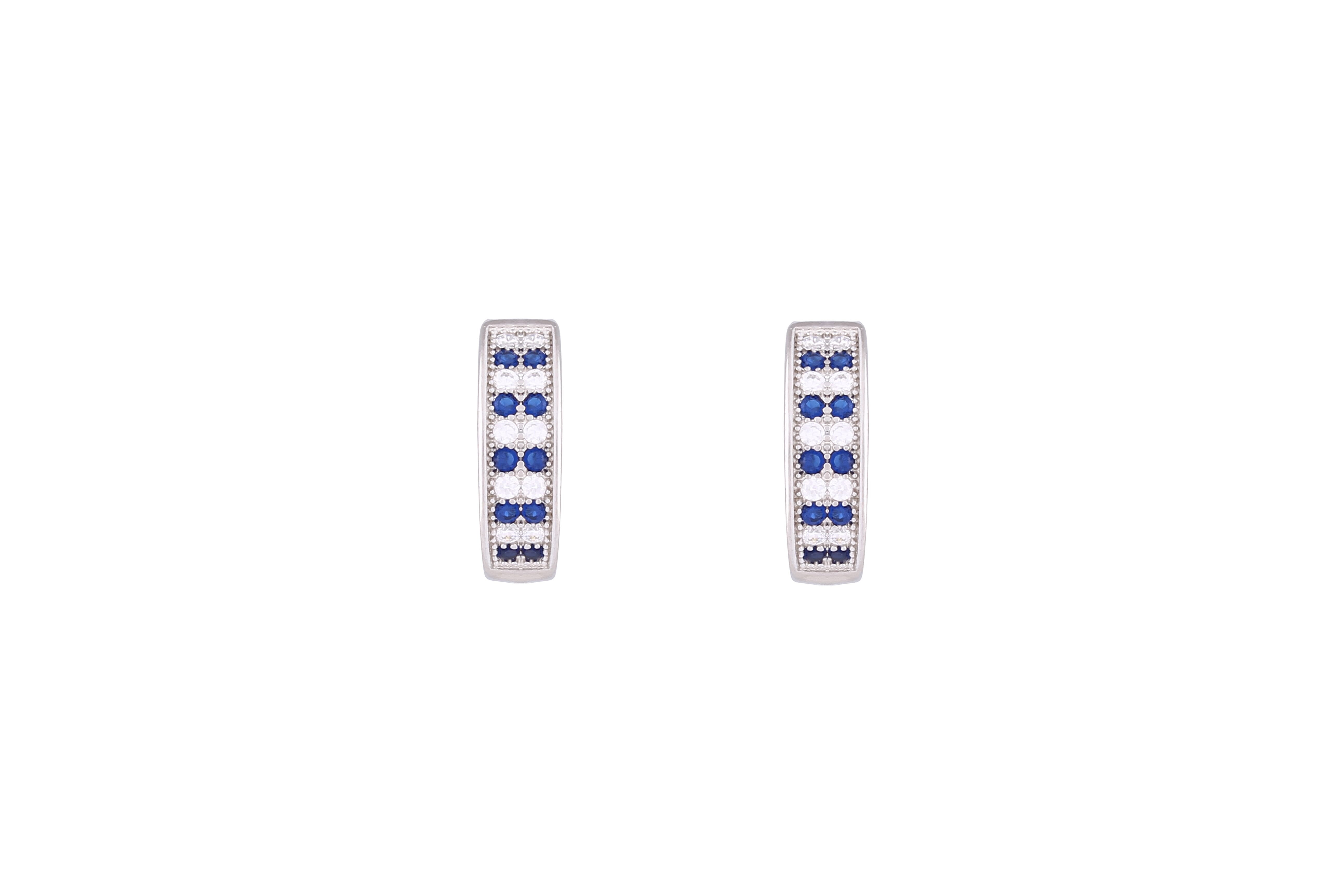 Asfour Crystal Hoop Earrings With Blue & Clear Stones In 925 Sterling Siver ER0390-BW