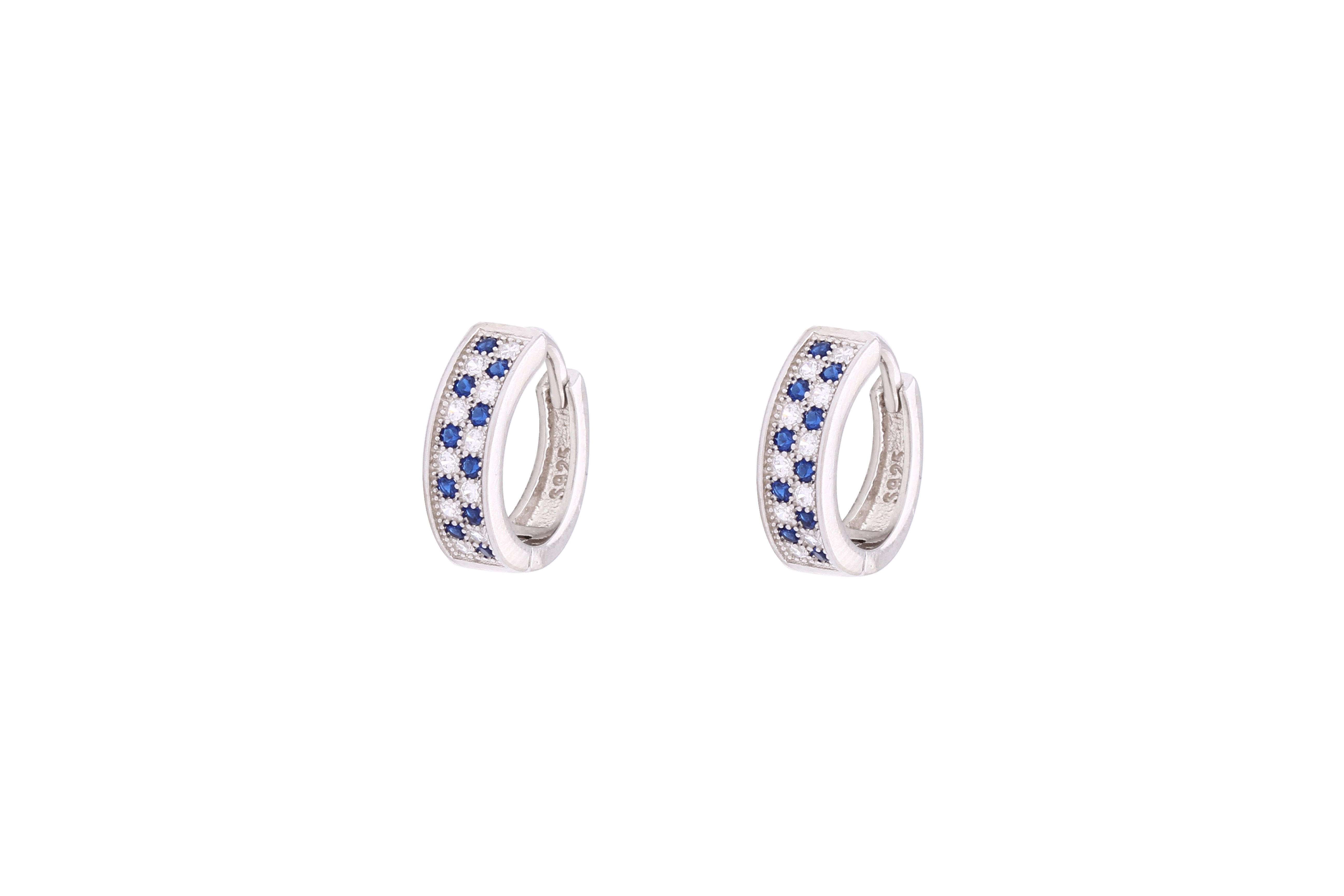 Asfour Crystal Hoop Earrings With Blue & Clear Stones In 925 Sterling Siver ER0390-BW