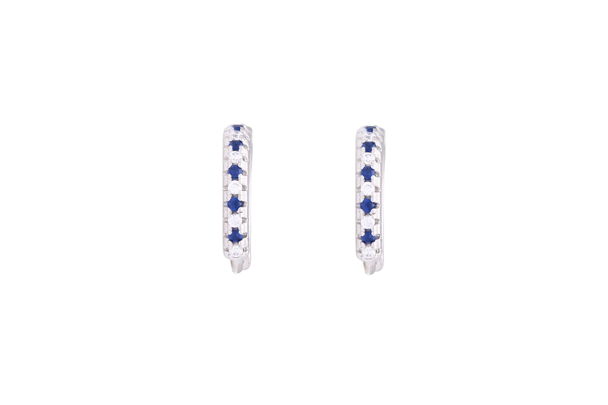 Asfour Crystal Hoop Earrings With Blue & Clear Stones In 925 Sterling Siver ER0391-BW