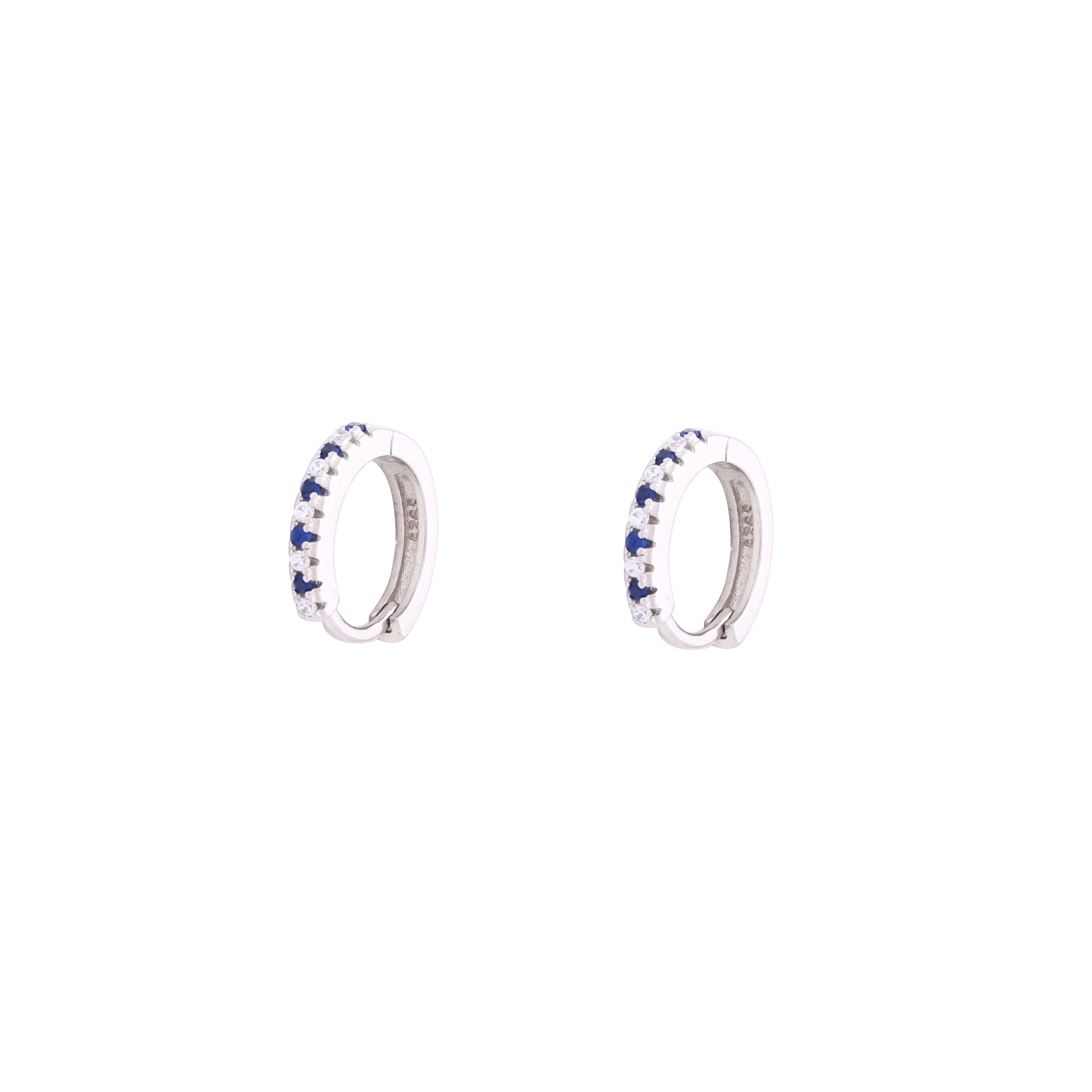 Asfour Crystal Hoop Earrings With Blue & Clear Stones In 925 Sterling Siver ER0391-BW