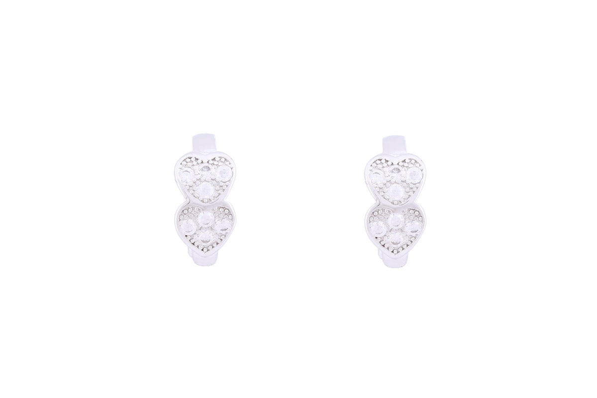 Asfour Crystal Hoop Earring With  Hearts  Design in 925 Sterling Silver ER0393