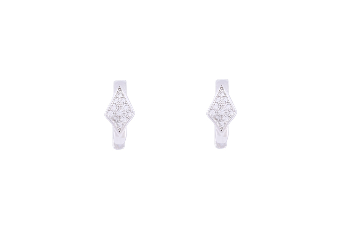 Asfour Crystal Hoop Earring With  Rhombus  Design in 925 Sterling Silver ER0403