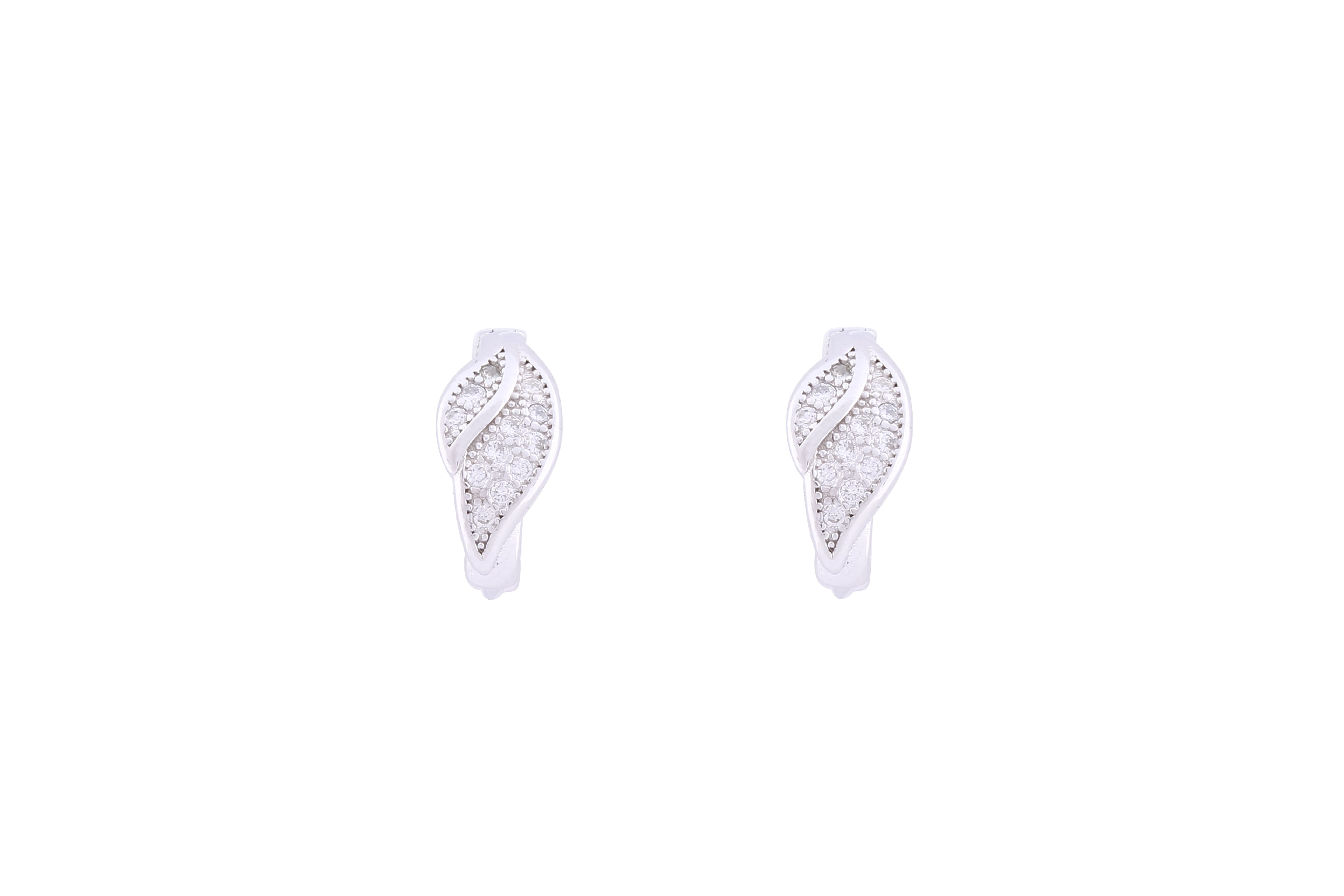 Asfour Crystal Hoop Earring With Leave Design in 925 Sterling Silver ER0407