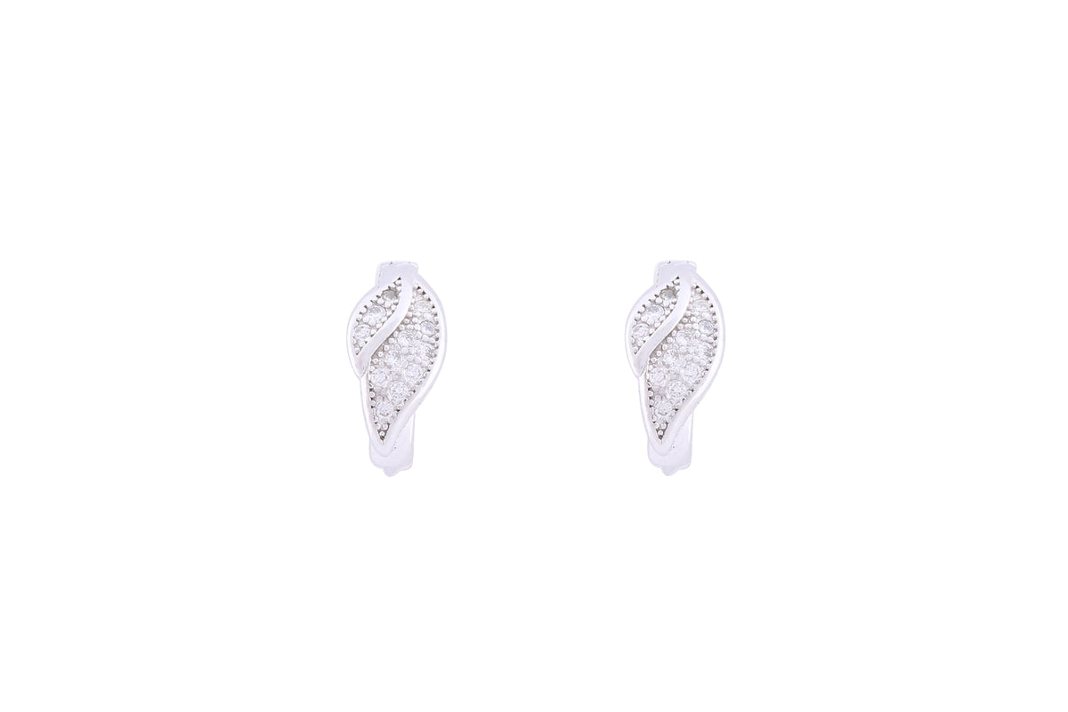 Asfour Crystal Hoop Earring With Leave Design in 925 Sterling Silver ER0407