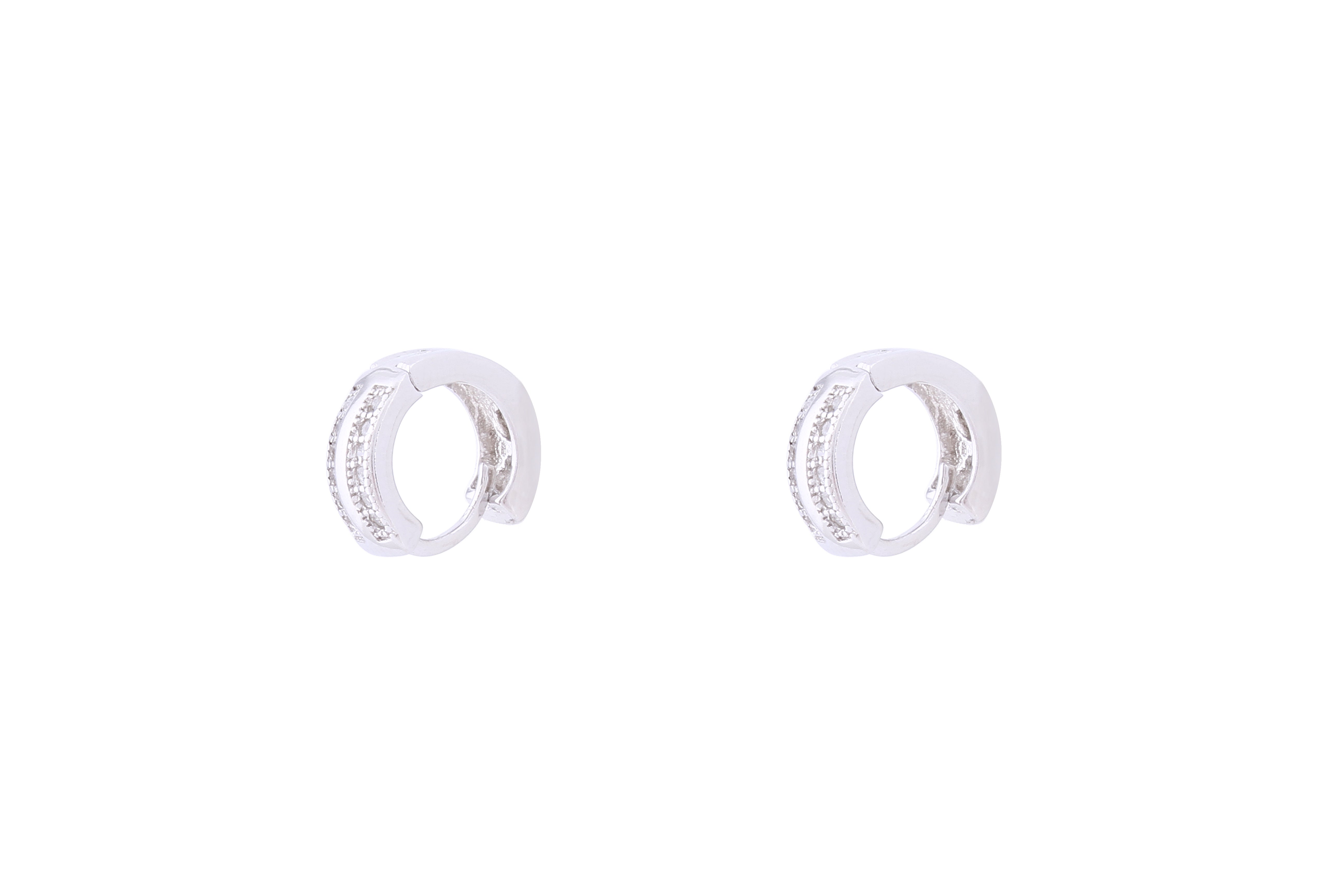 Asfour Crystal Hoop Earring With lines Design in 925 Sterling Silver ER0412