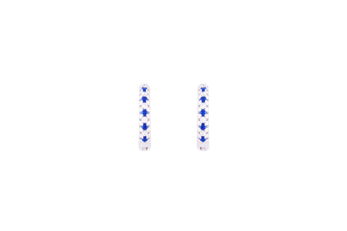 Asfour Huggie Hoop Earring With Round Blue & White Stones