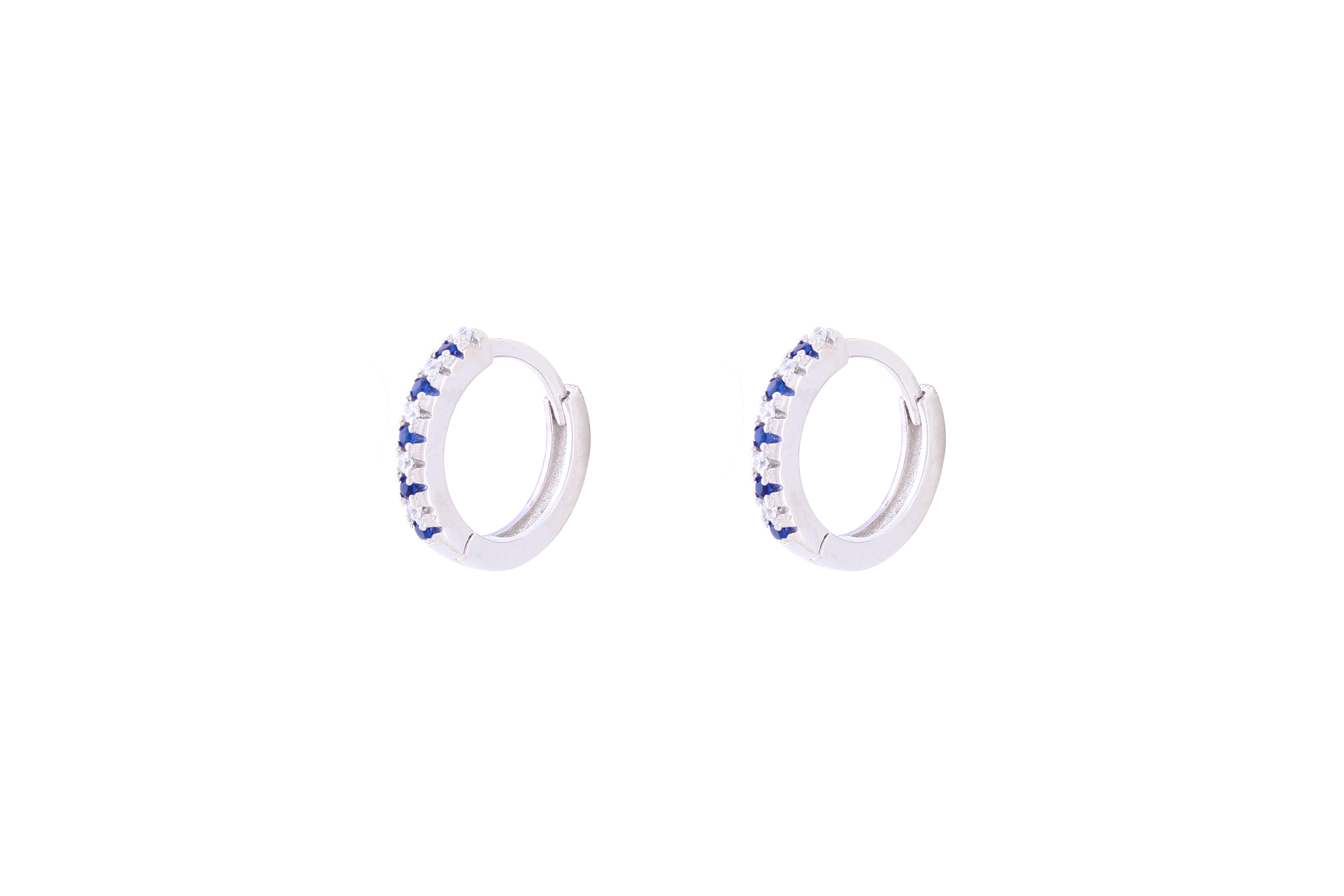 Asfour Huggie Hoop Earring With Round Blue & White Stones