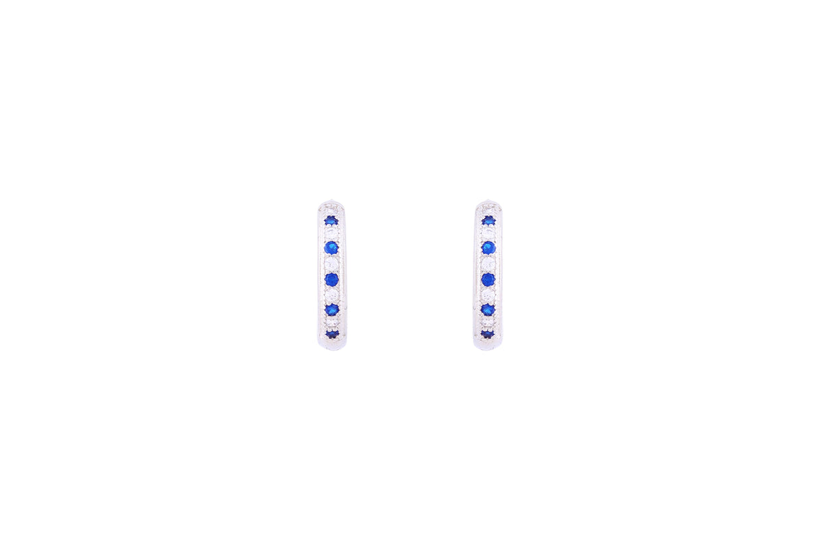 Asfour Huggie Hoop Earring With Round Blue & White Stones