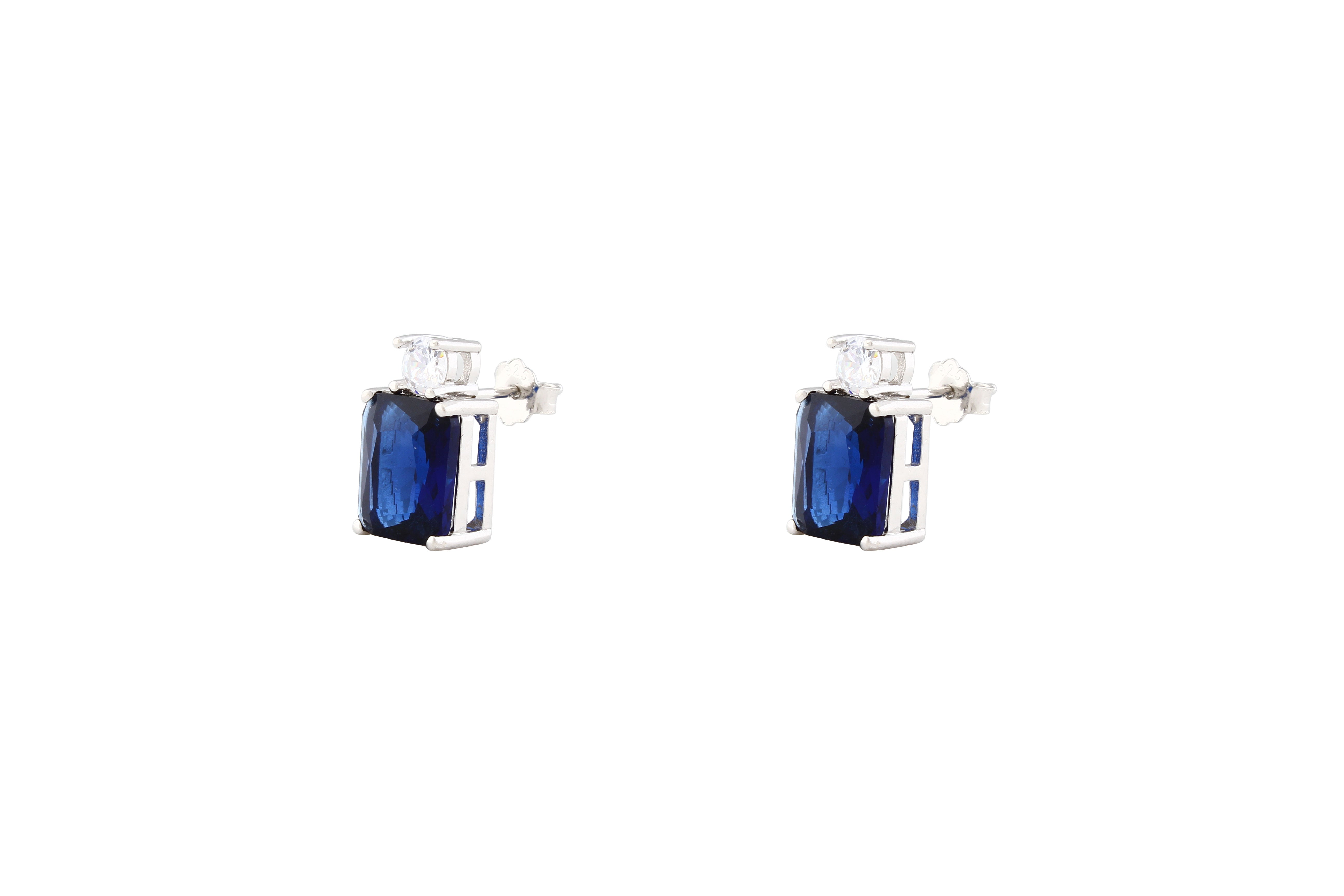 Asfour Crystal Stud Earrings With Blue Zircon Stone In 925 Sterling Silver ER0426-B