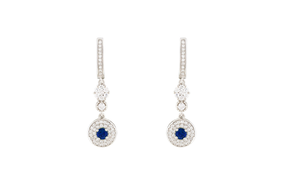 Asfour Crystal Drop Earrings With Blue Cluster Deisgn In 925 Sterling Silver ER0428-WB