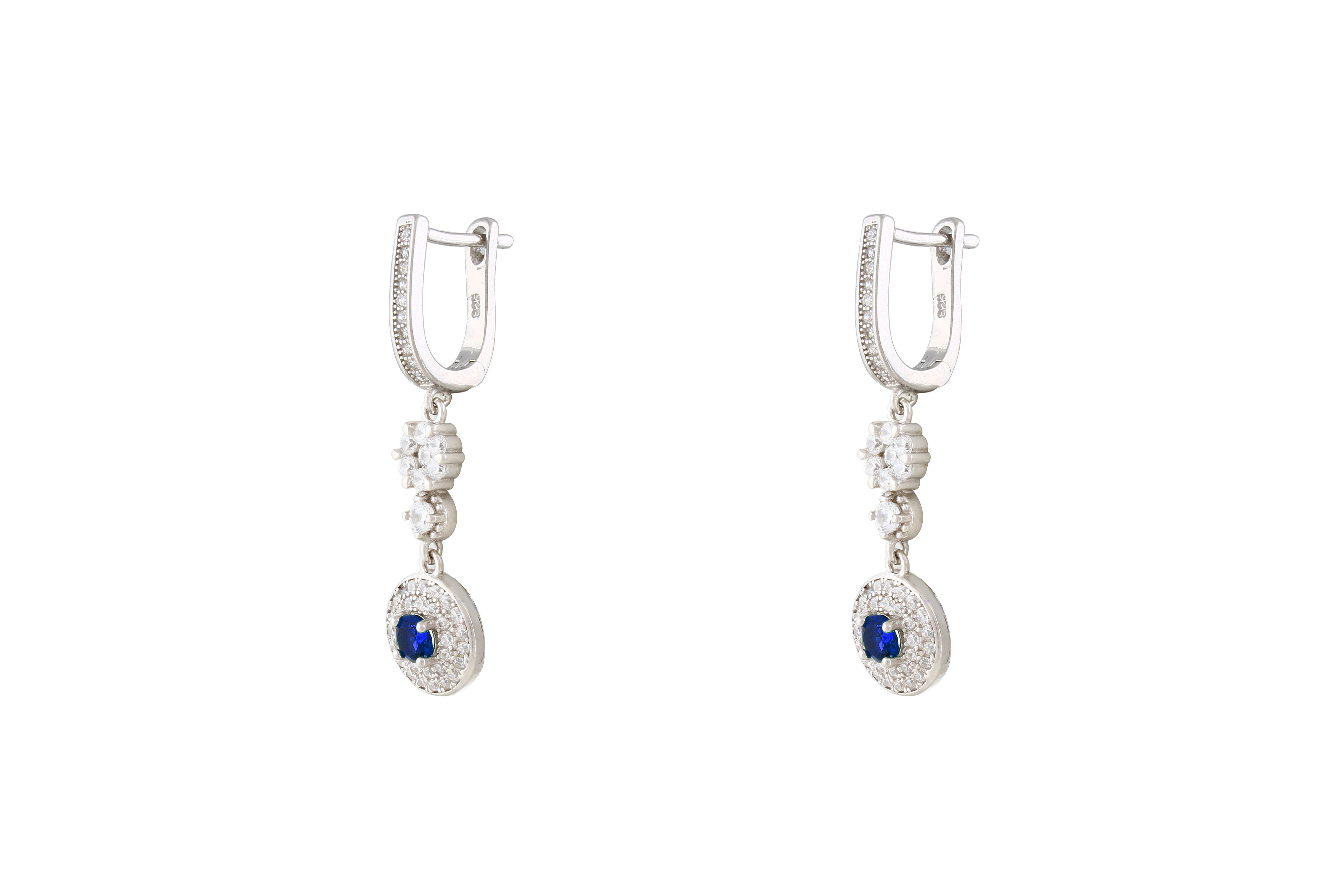 Asfour Crystal Drop Earrings With Blue Cluster Deisgn In 925 Sterling Silver ER0428-WB