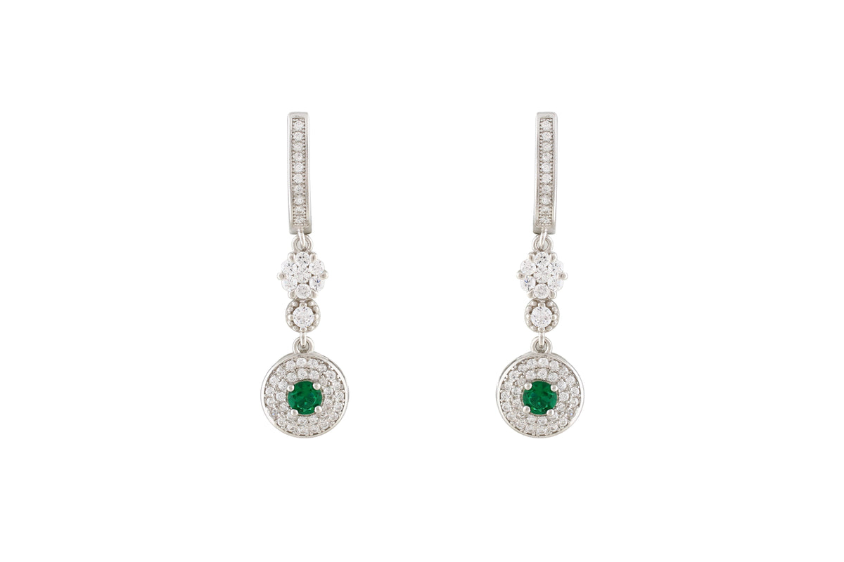 Asfour Drop Earrings With Green Cluster Deisgn