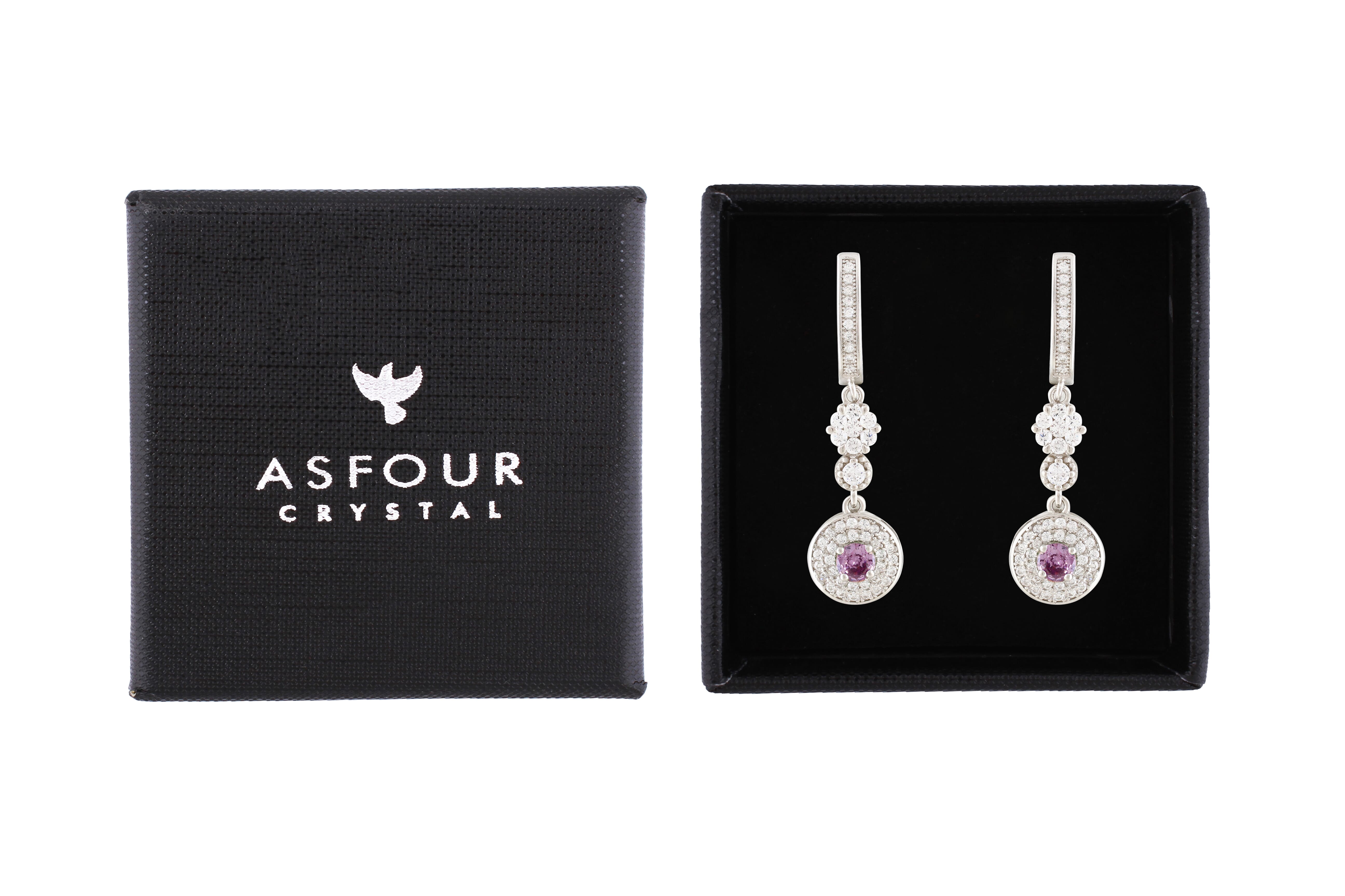 Asfour Crystal Drop Earrings With Tenzanite Cluster Deisgn In 925 Sterling Silver ER0428-WN