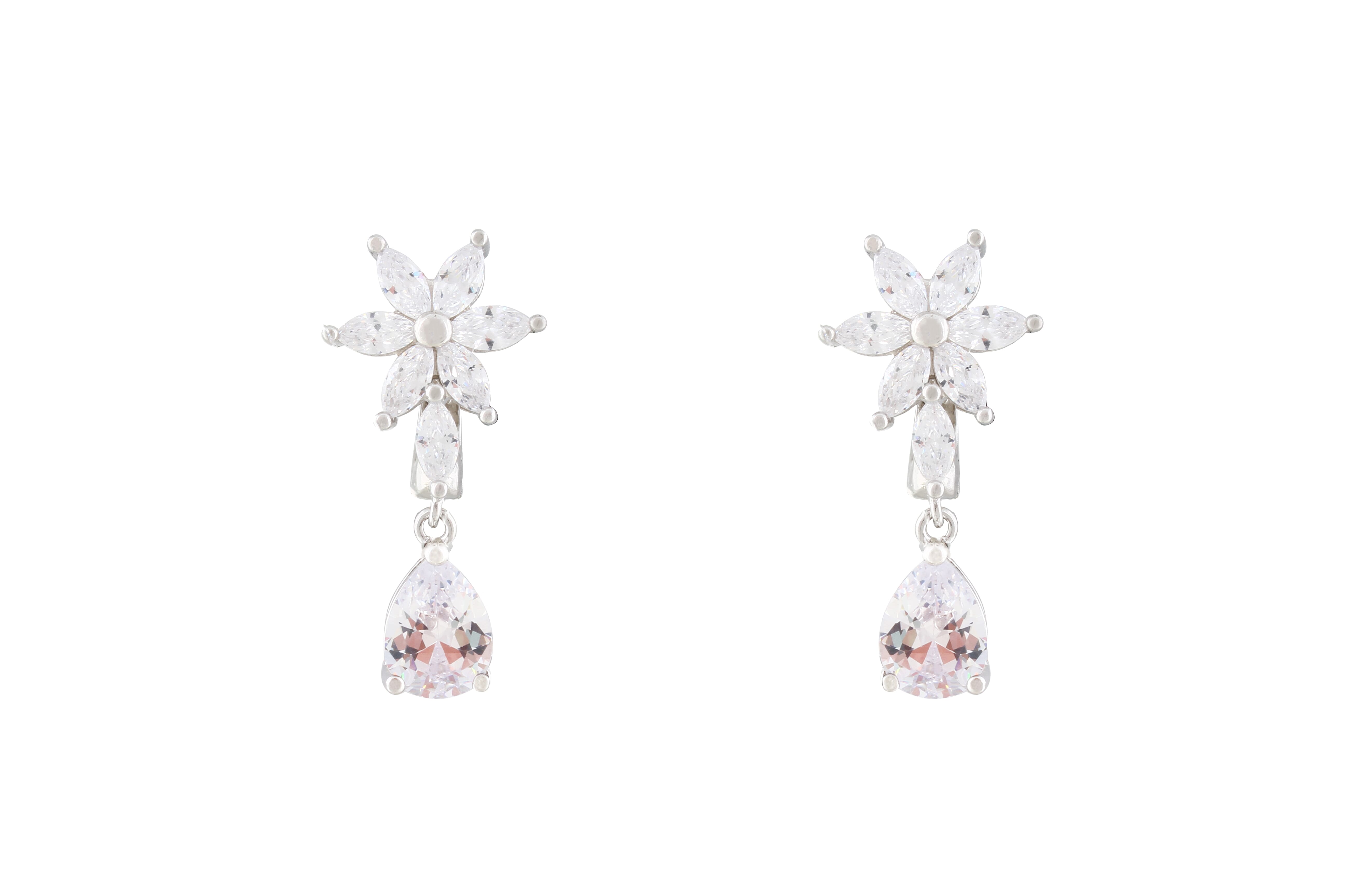 Asfour Crystal Drop Earrings Inlaid With Zircon Pear Stone In 925 Sterling Silver ER0429-W