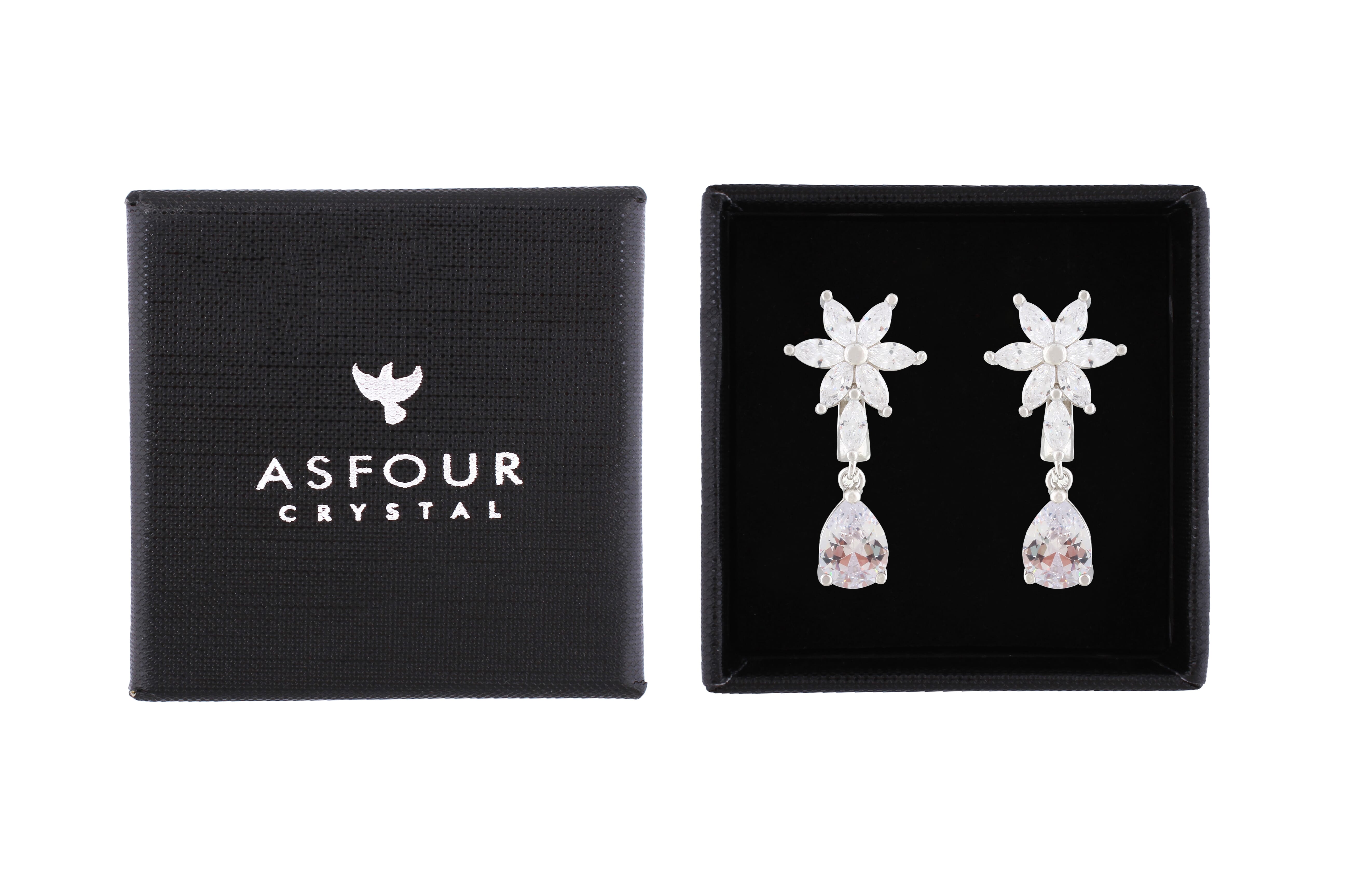 Asfour Crystal Drop Earrings Inlaid With Zircon Pear Stone In 925 Sterling Silver ER0429-W