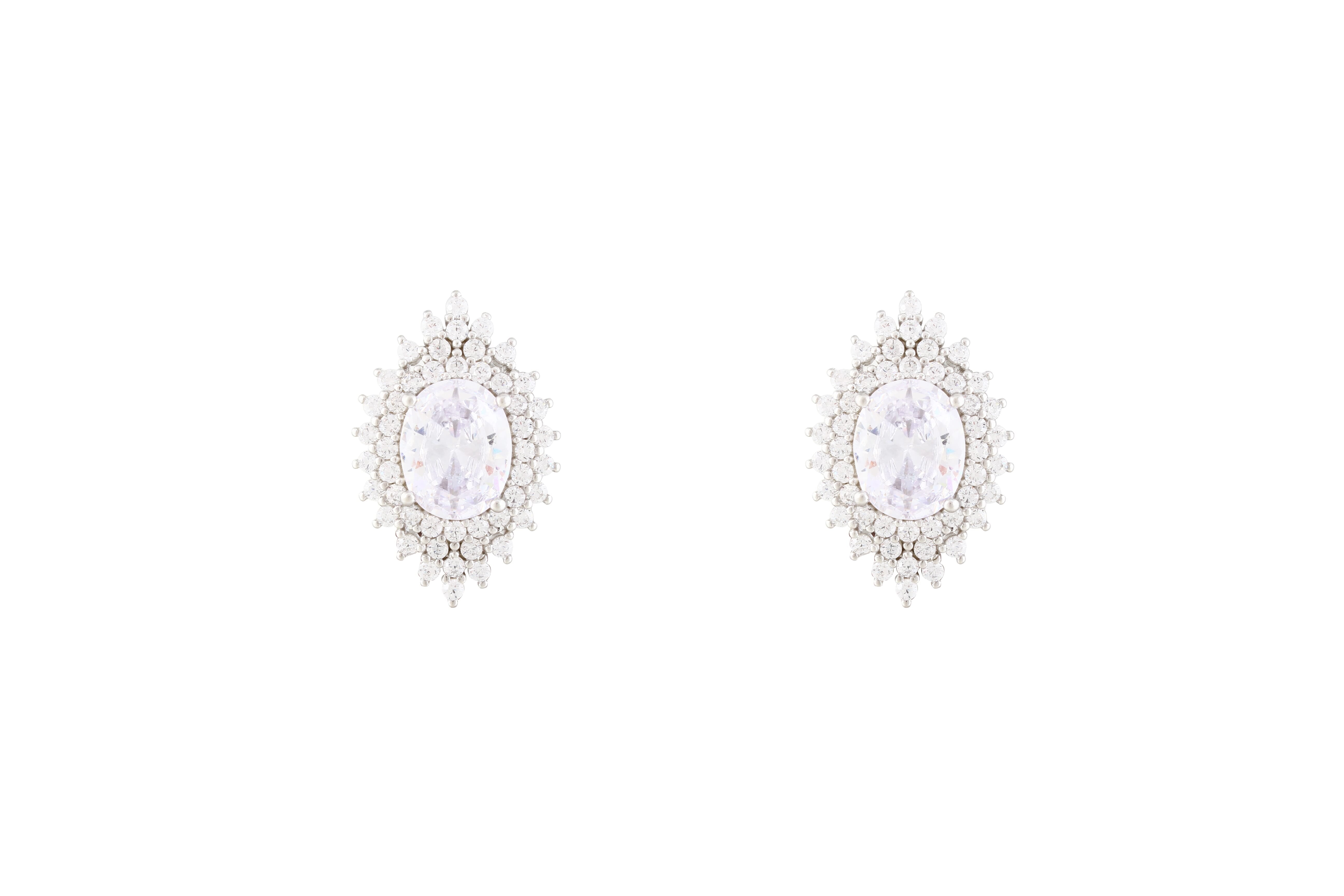 Asfour Crystal Halo Earrings With Cluster Oval Design In 925 Sterling Silver ER0431-W