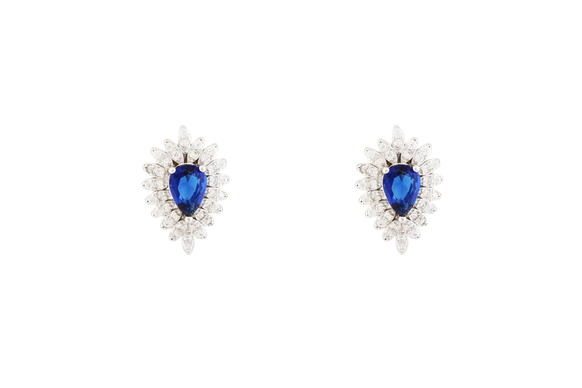 Asfour Clips Earrings With Blue Pear Design