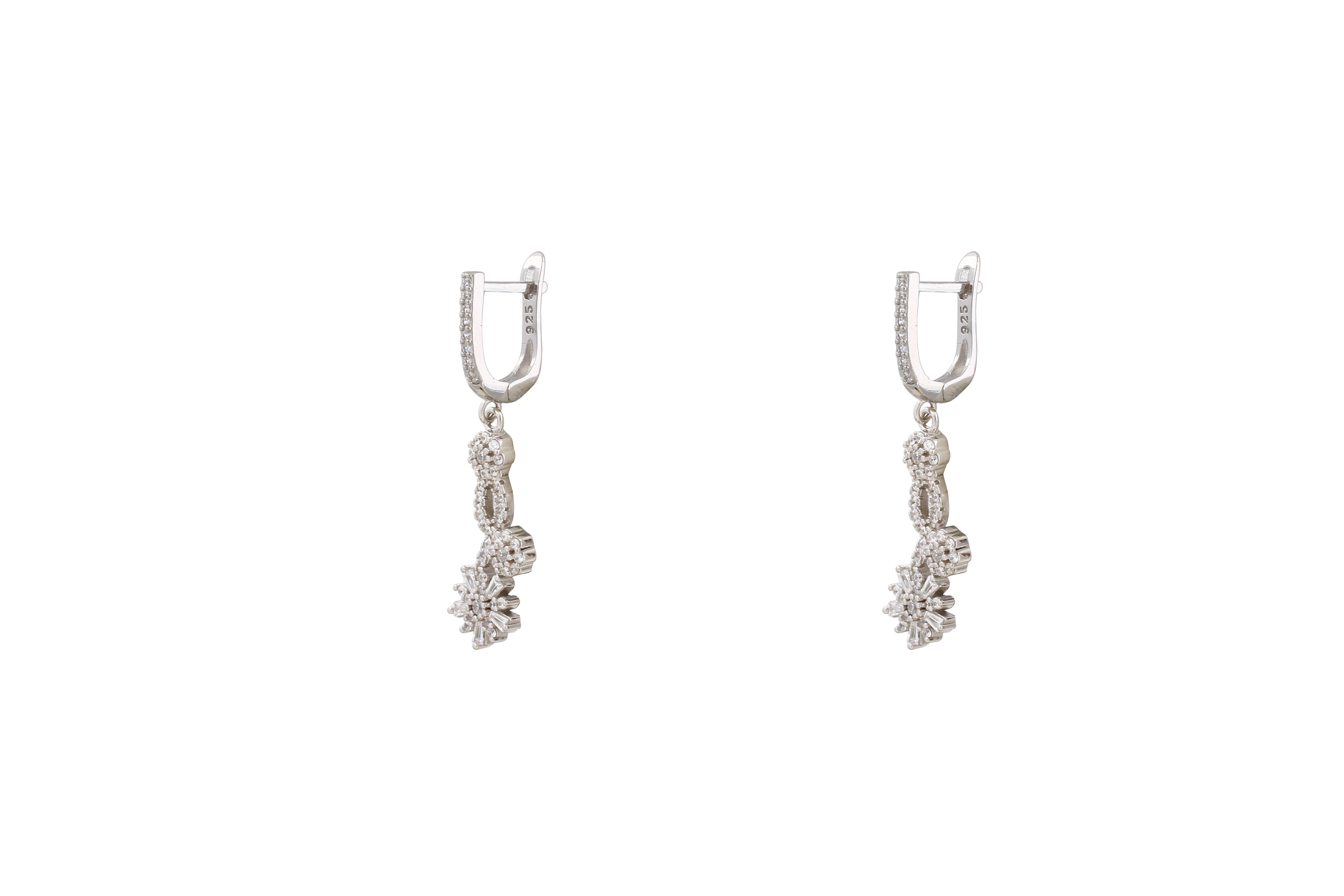 Asfour Crystal Clips Earrings With Art Deco Design In 925 Sterling Silver ER0433