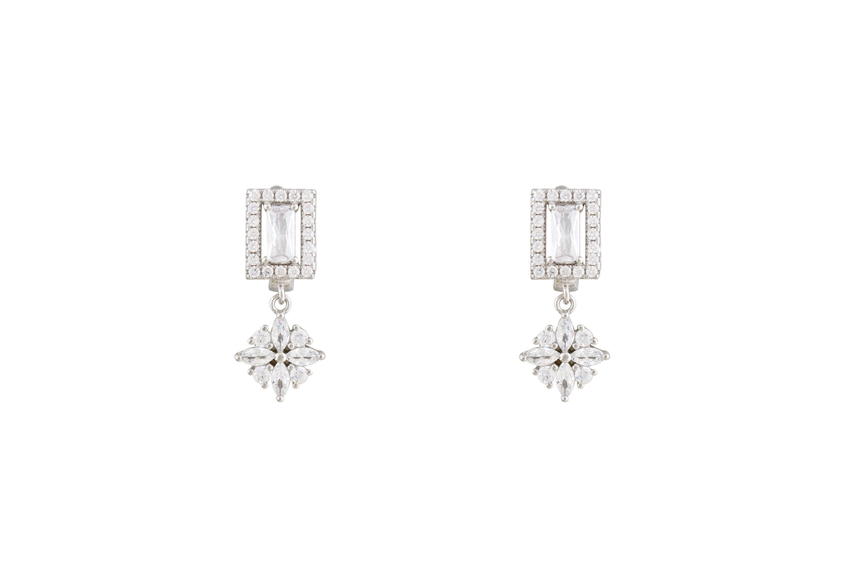 Asfour Crystal Clips Earrings With Art Deco Design In 925 Sterling Silver ER0437