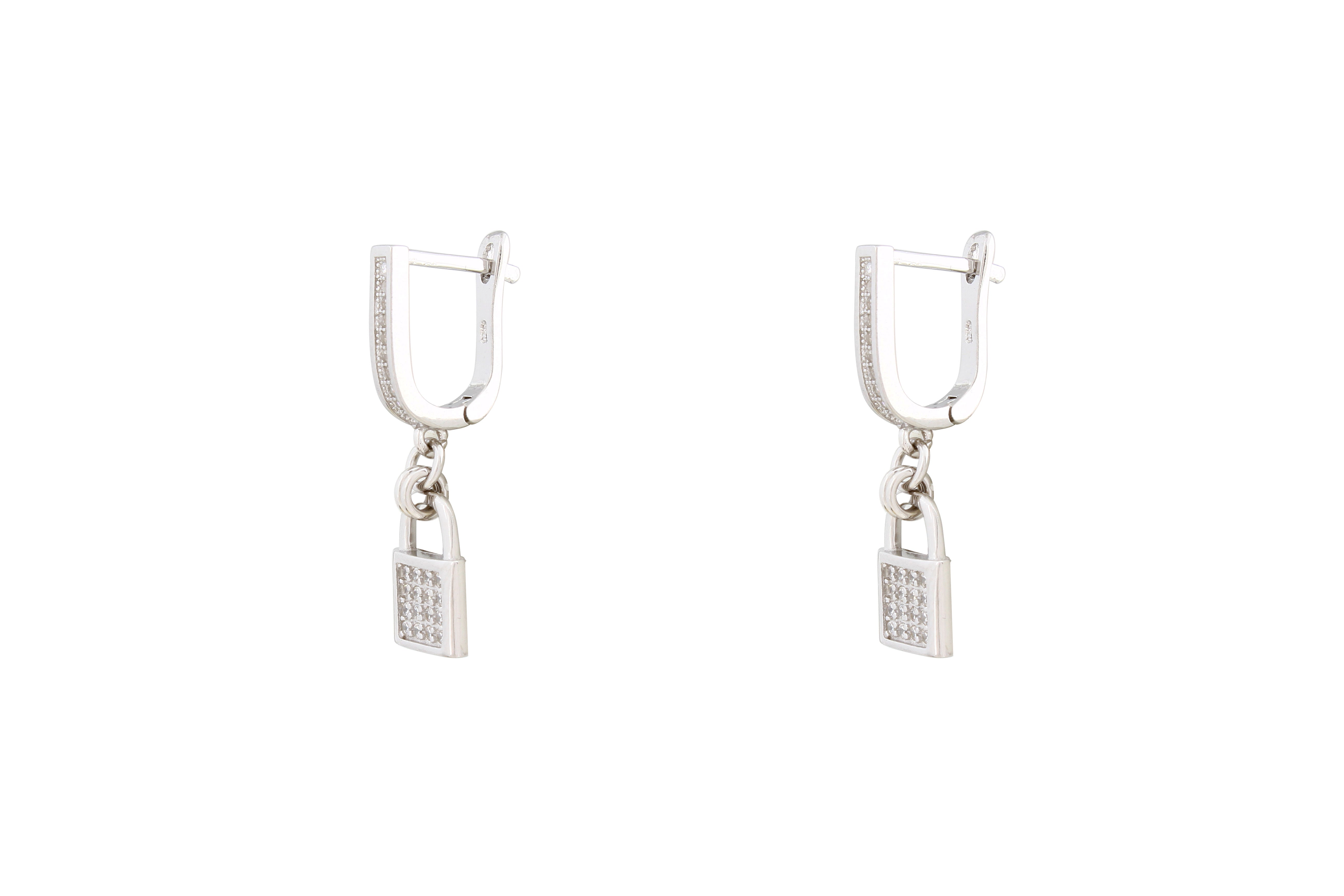 Asfour Crystal Drop Earrings With Lock Design In 925 Sterling Silver ER0440