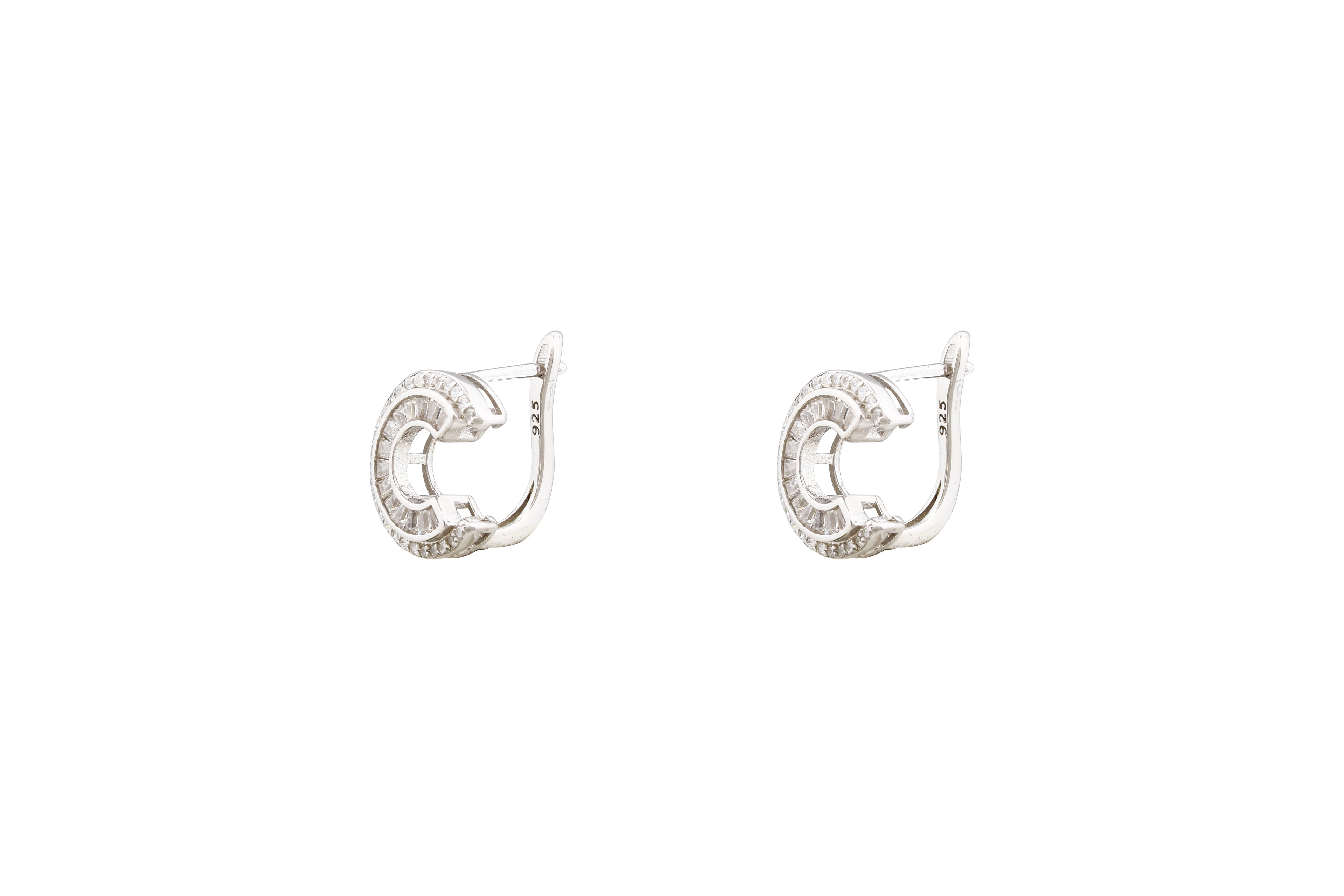 Asfour Crystal Clips Earrinsg With C Design In 925 Sterling Silver ER0441