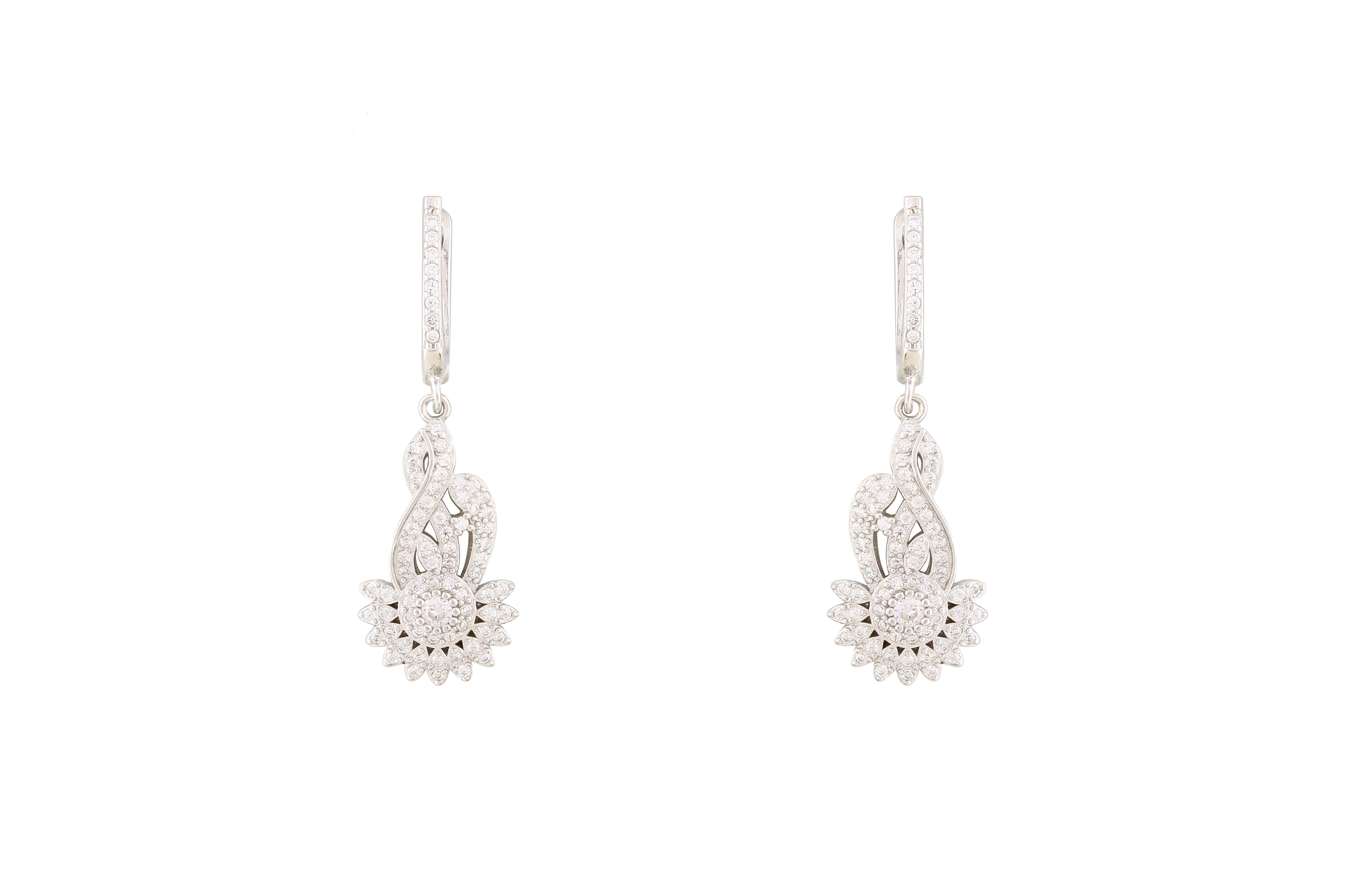 Asfour Crystal Drop Earrings With Art Deco Design In 925 Sterling Silver ER0447